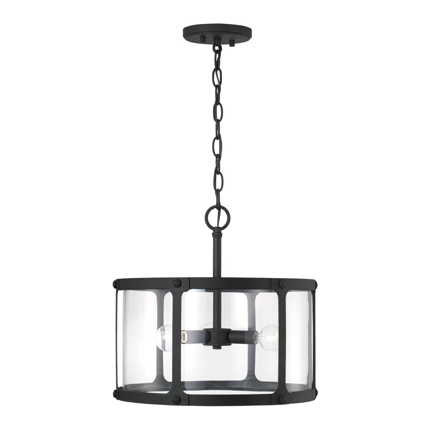 Shown in Black Iron finish and Clear glass