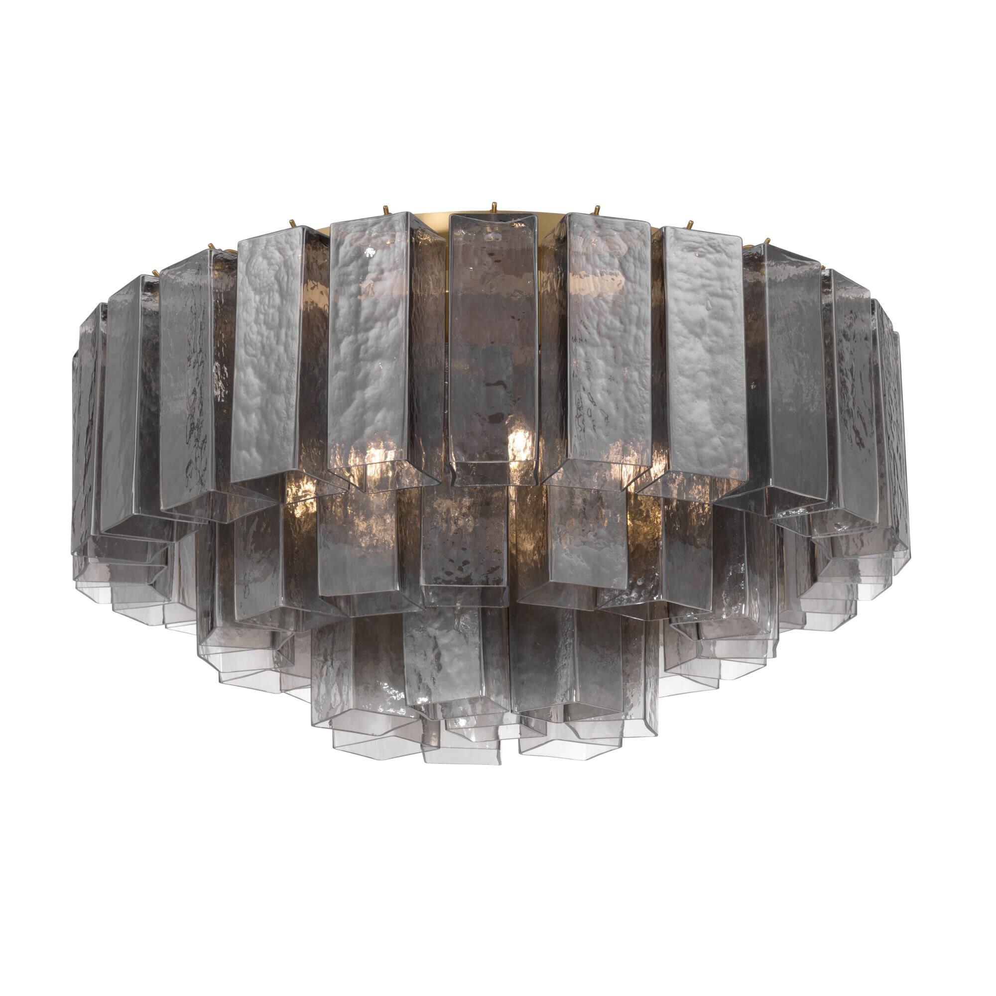 Shown in Legacy Brass finish and Grey Smoke Handmade glass