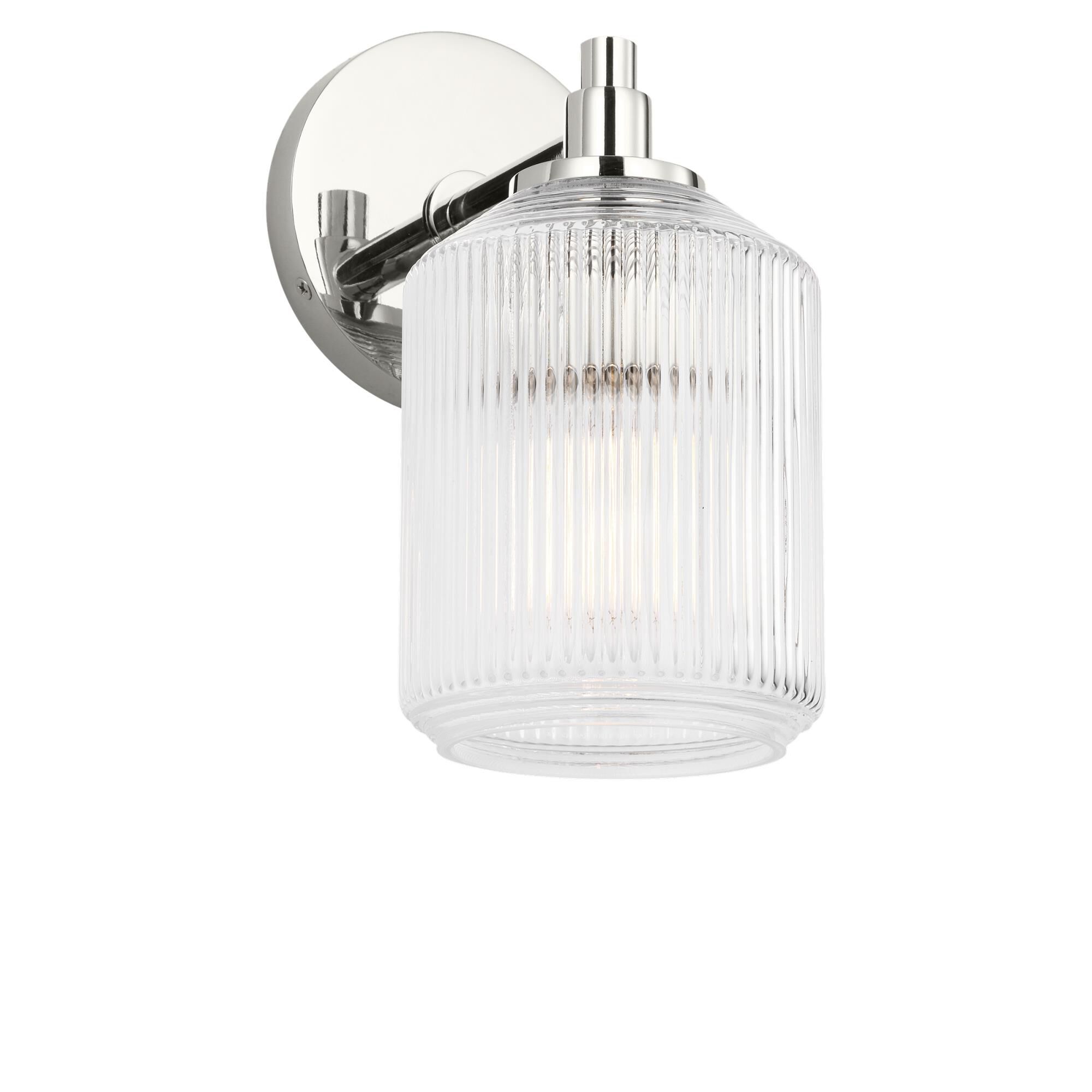 Shown in Polished Nickel finish and Clear Ribbed glass