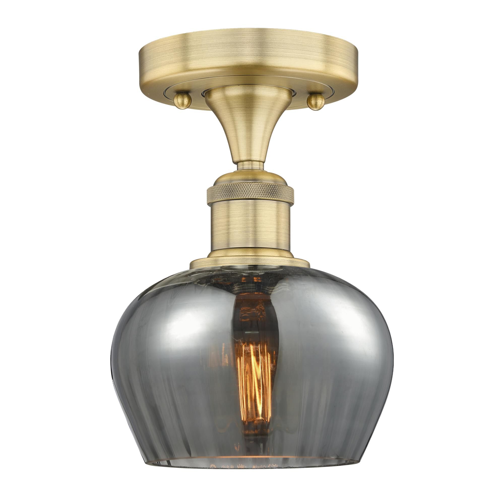 Shown in Brushed Brass finish and Plated Smoke glass