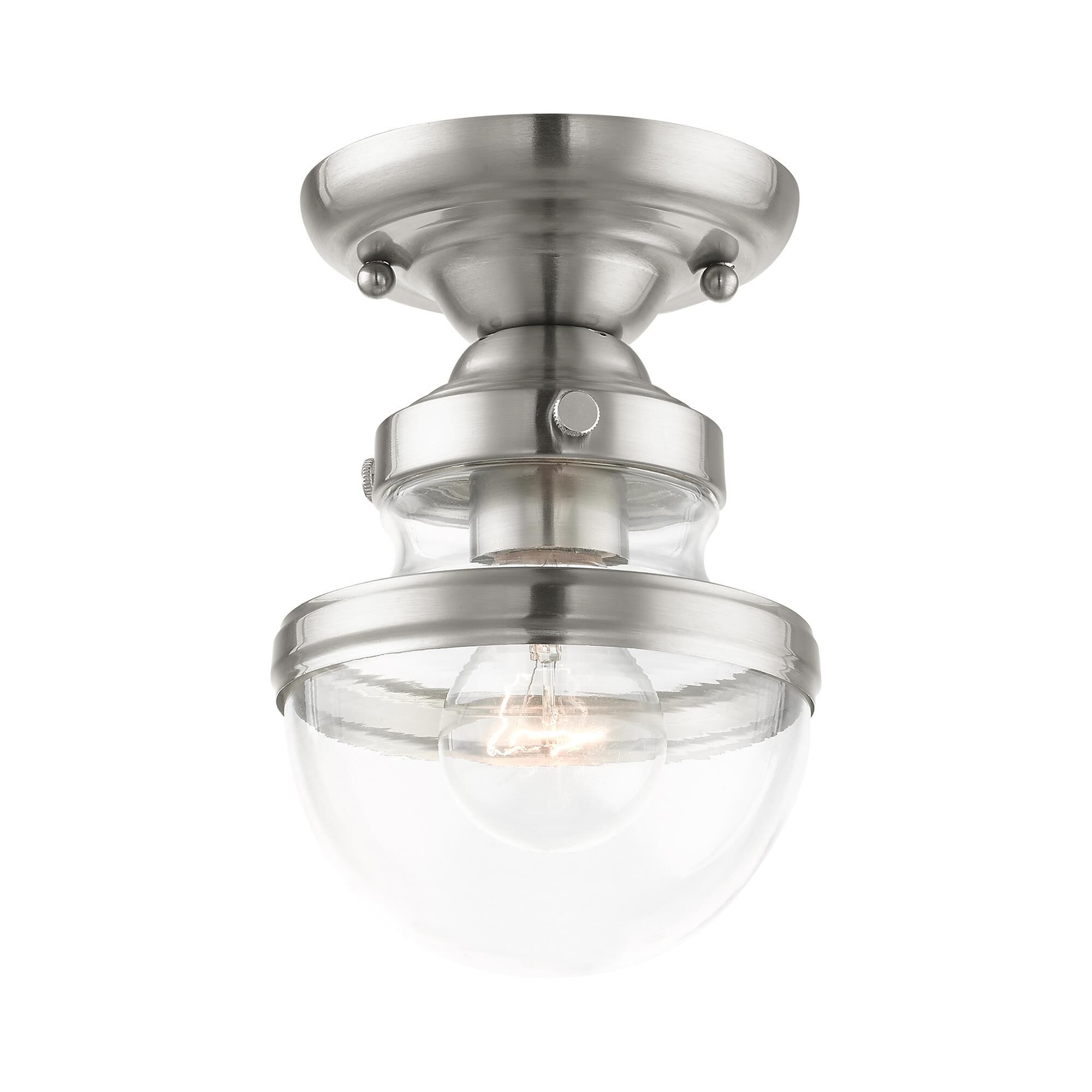 Shown in Brushed Nickel finish and Hand Blown Clear glass and Hand Blown Clear Glass shade