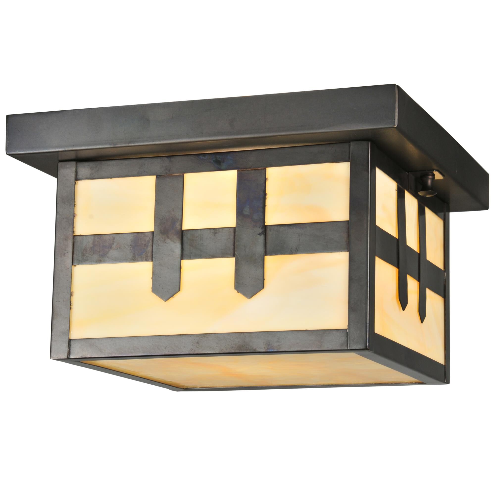 Shown in Craftsman Brown Finish finish and Iridized Beige glass