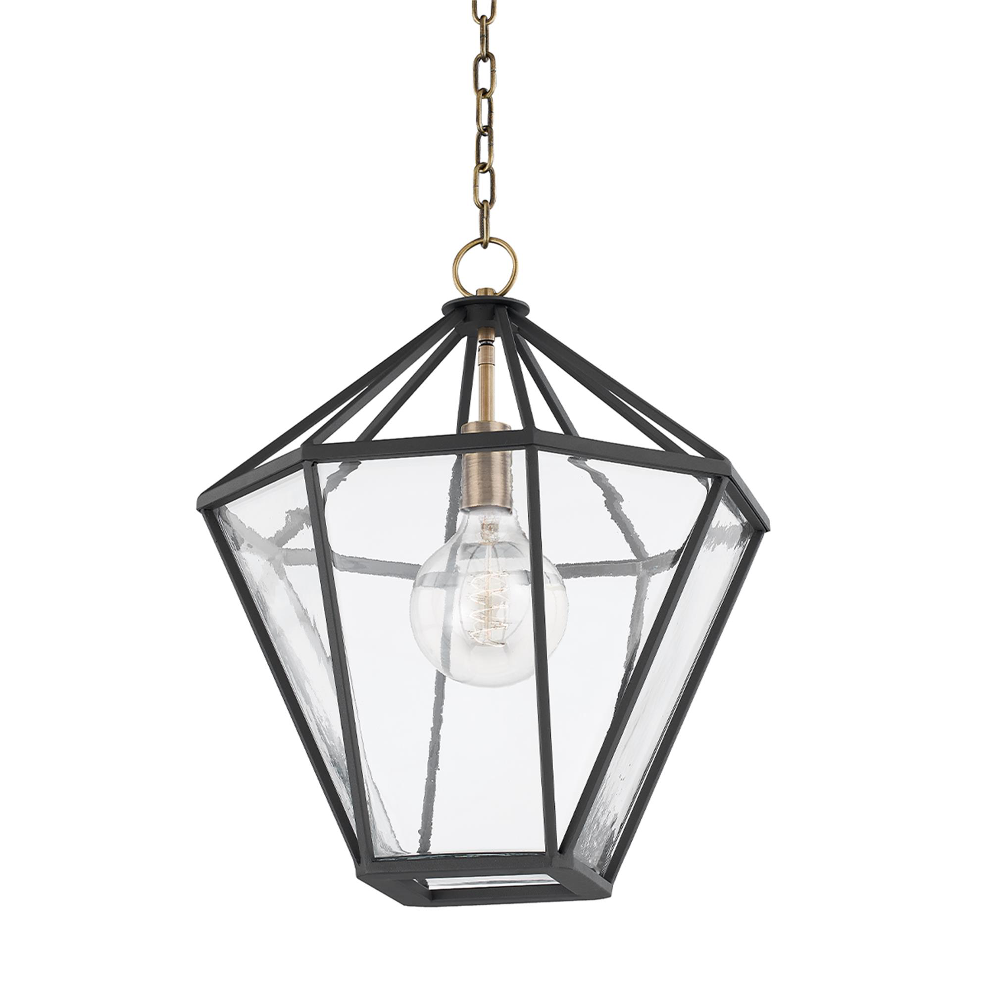 Shown in Patina Brass with Textured Black finish and Clear glass