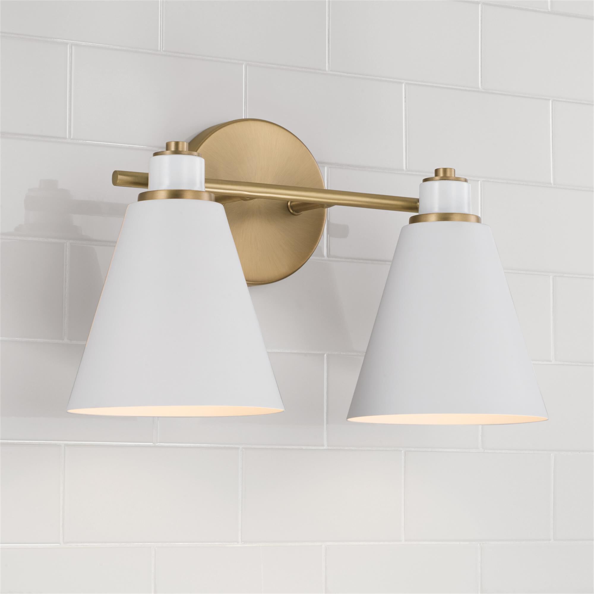 Shown in Aged Brass and White finish and White Metal  with White Interior shade