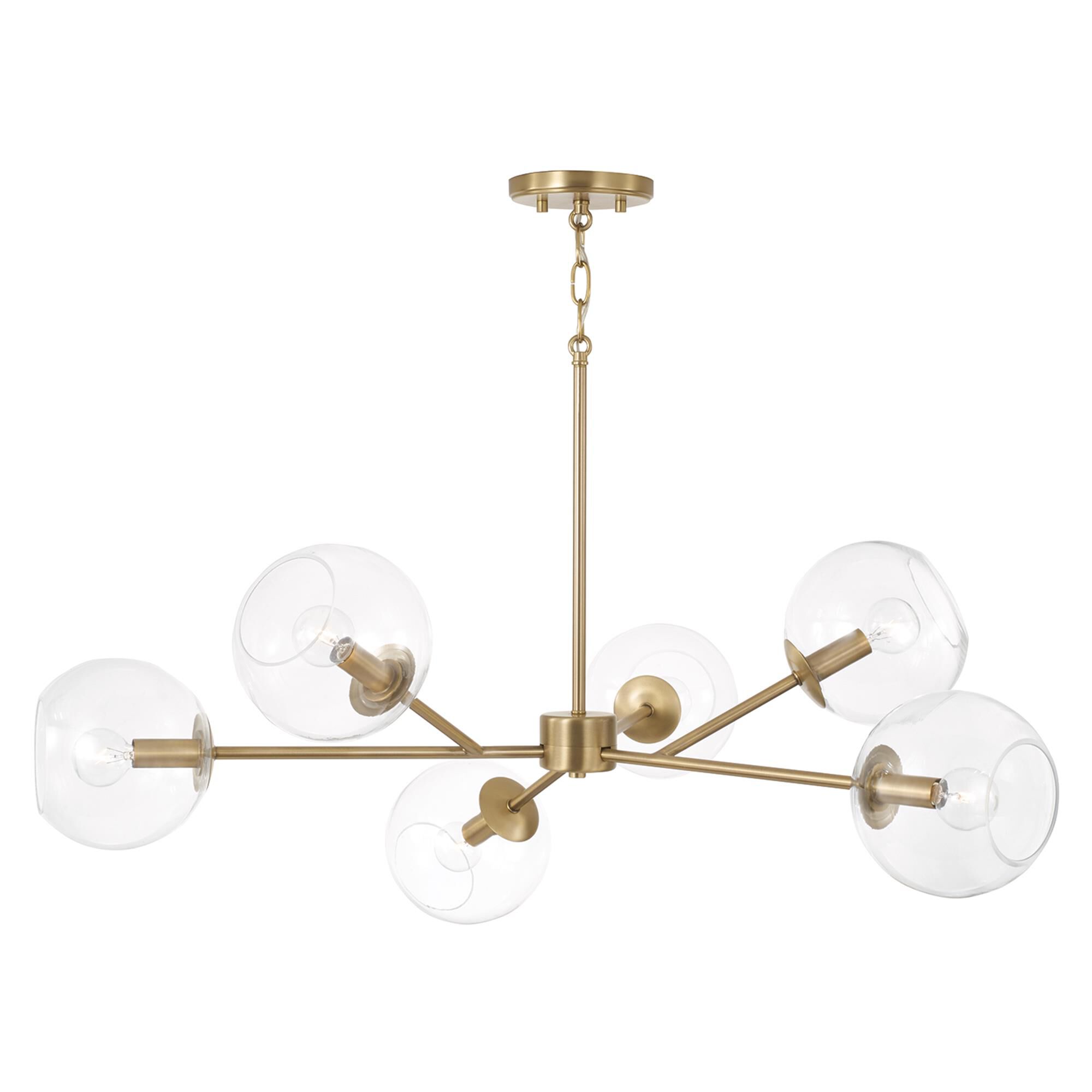 Shown in Aged Brass finish and Clear glass