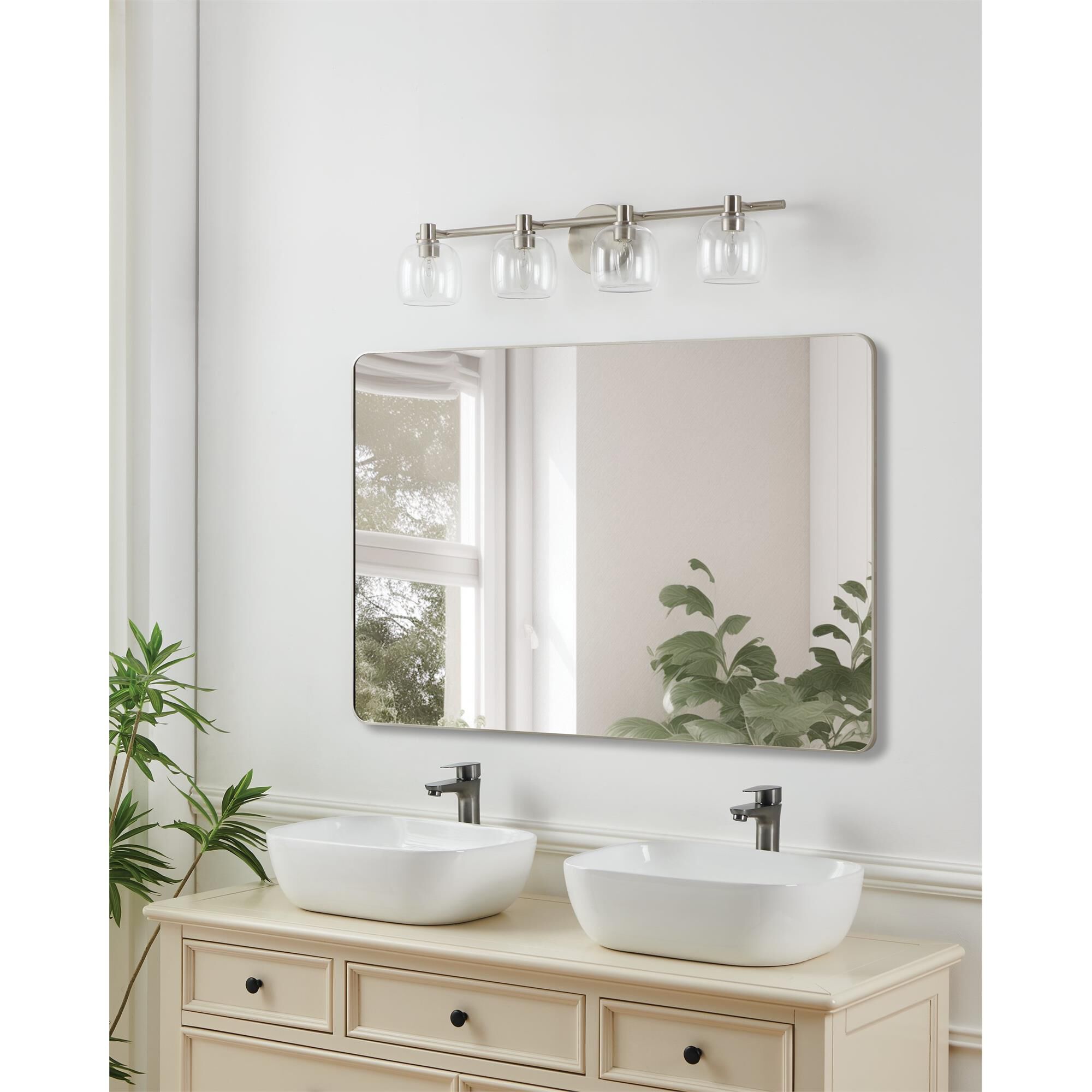 Shown in Brushed Nickel finish and Clear glass