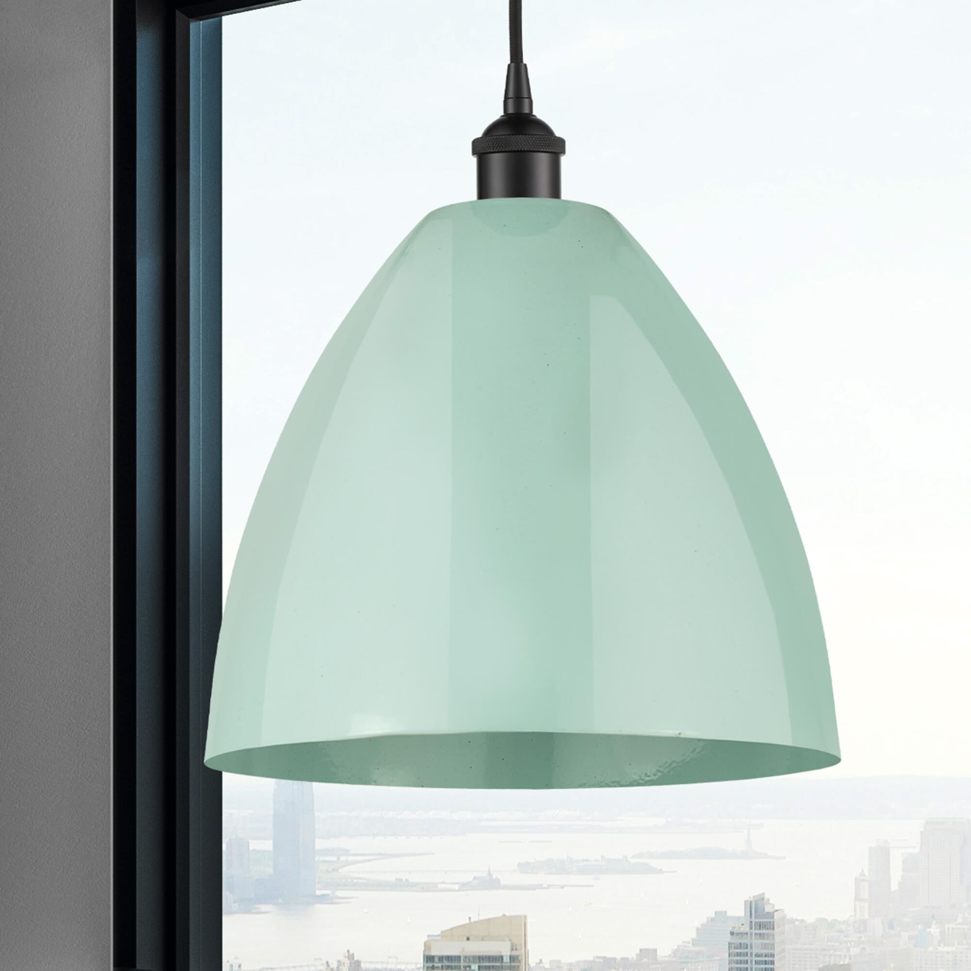 Shown in Matte Black finish and Seafoam Plymouth Dome shade