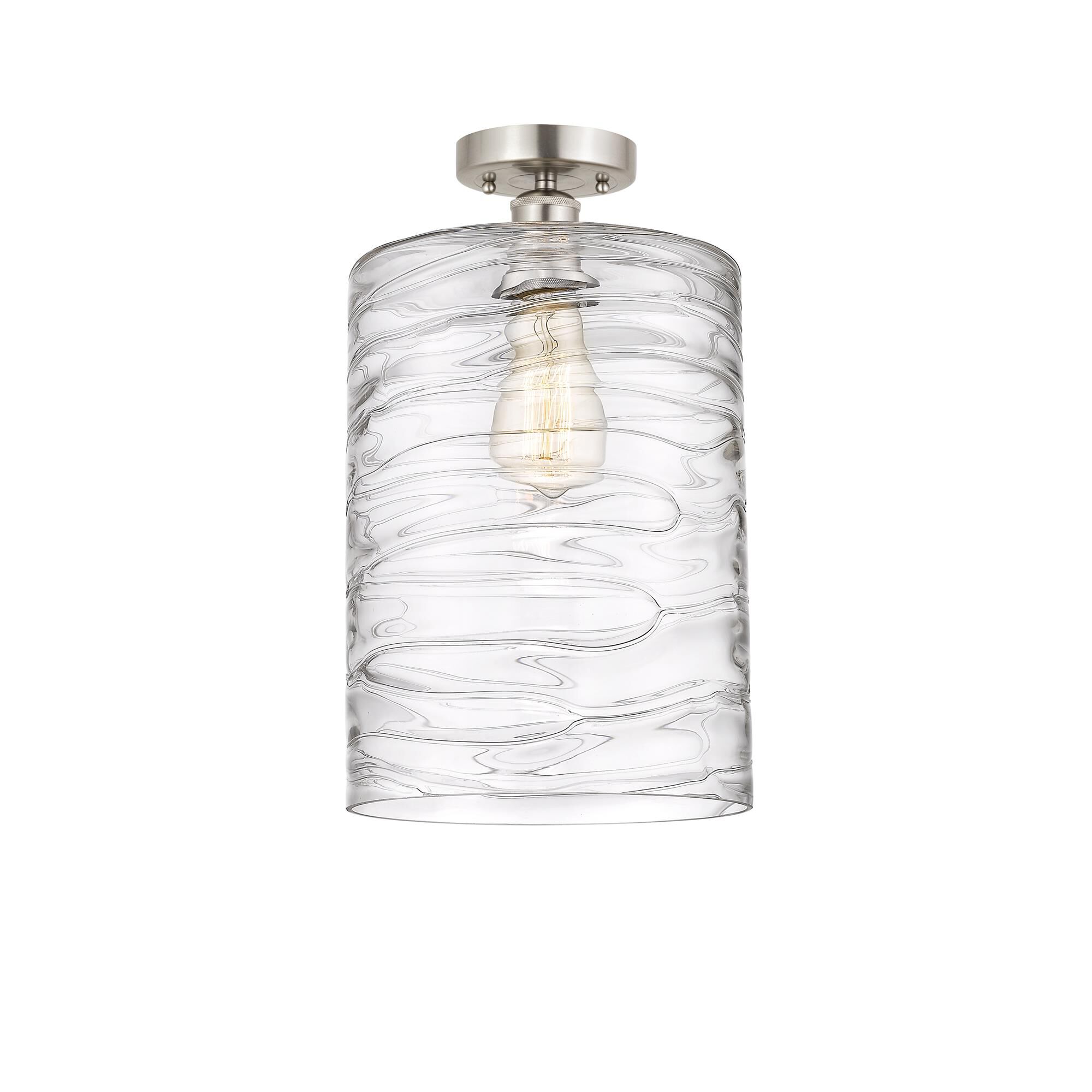 Shown in Brushed Satin Nickel finish and Deco Swirl glass