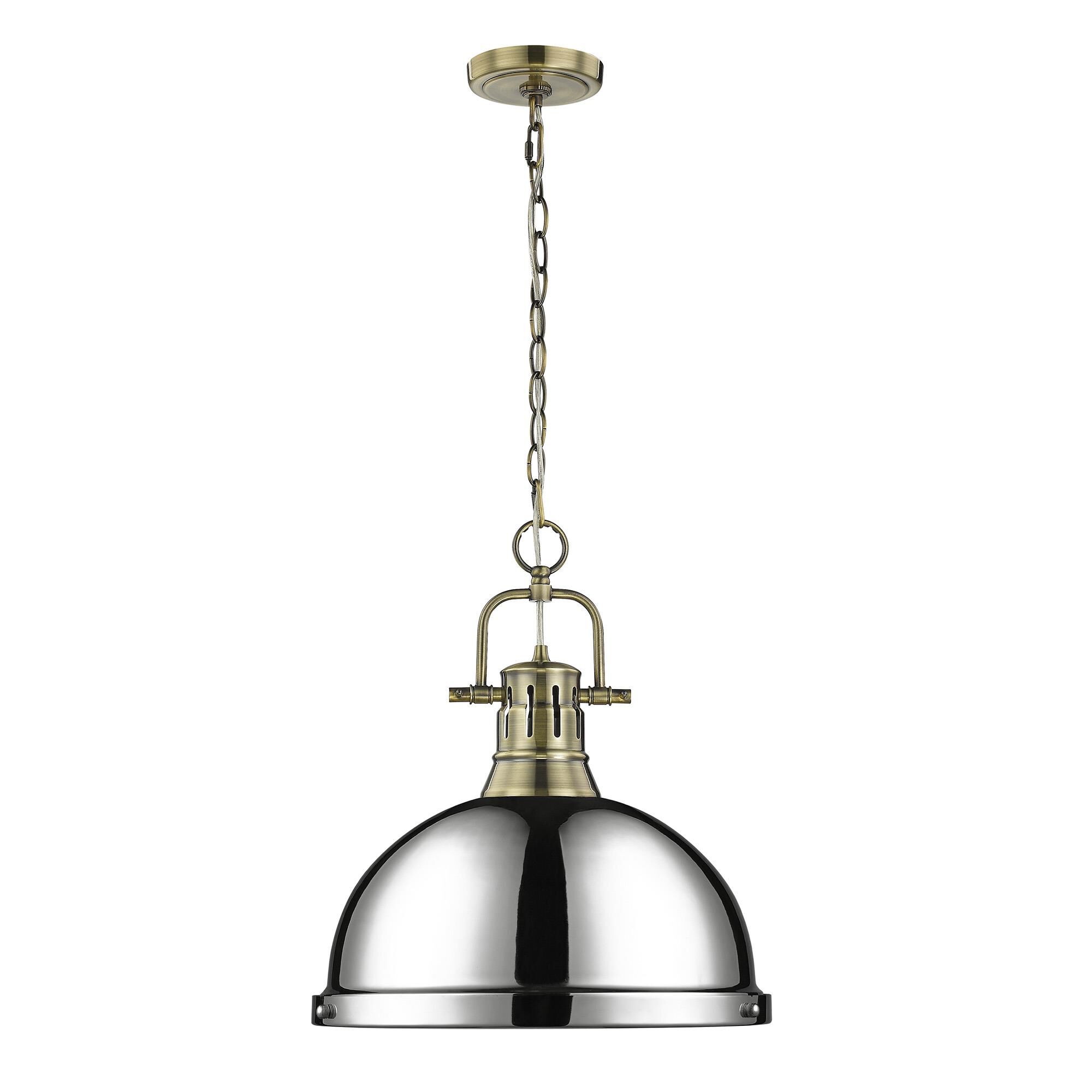 Shown in Aged Brass finish and Chrome shade