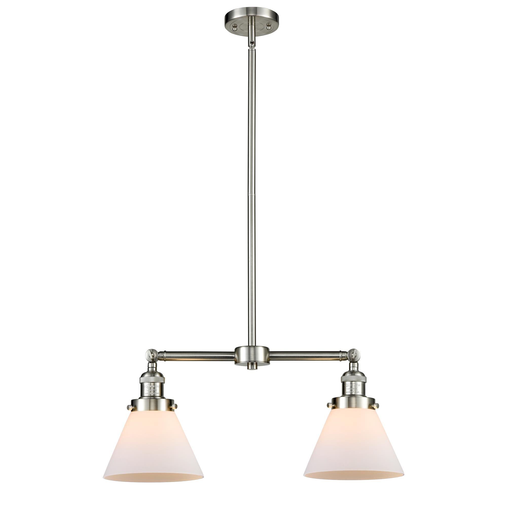 Shown in Brushed Satin Nickel finish and Matte White Cased glass