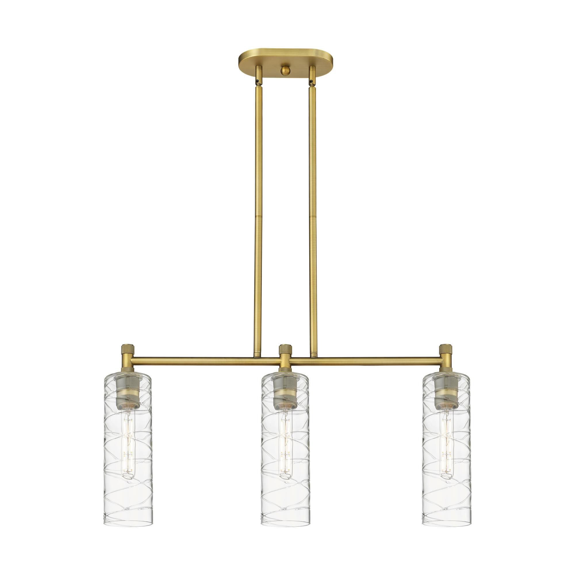 Shown in Brushed Brass finish and Deco Swirl glass