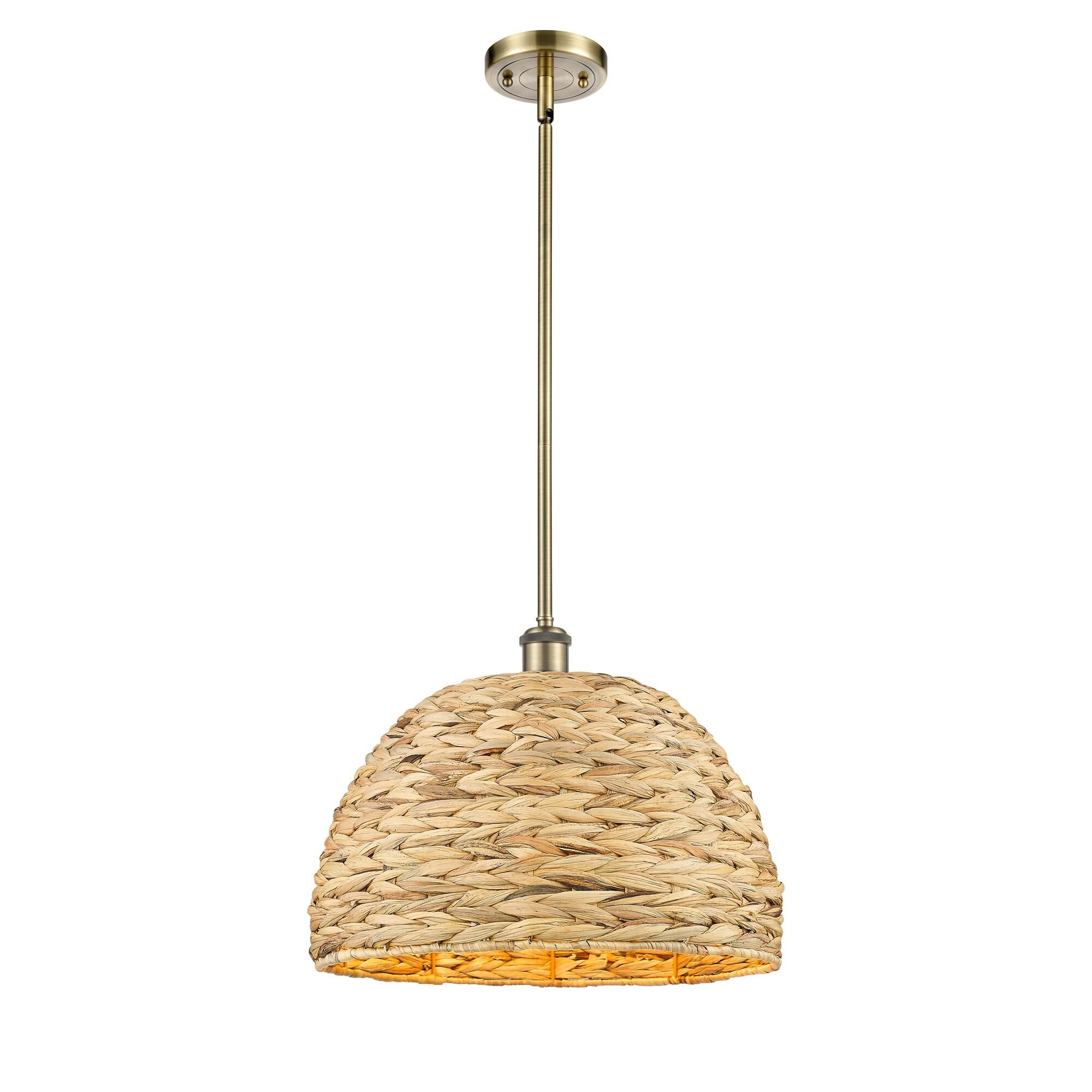 Shown in Antique Brass finish and Natural shade