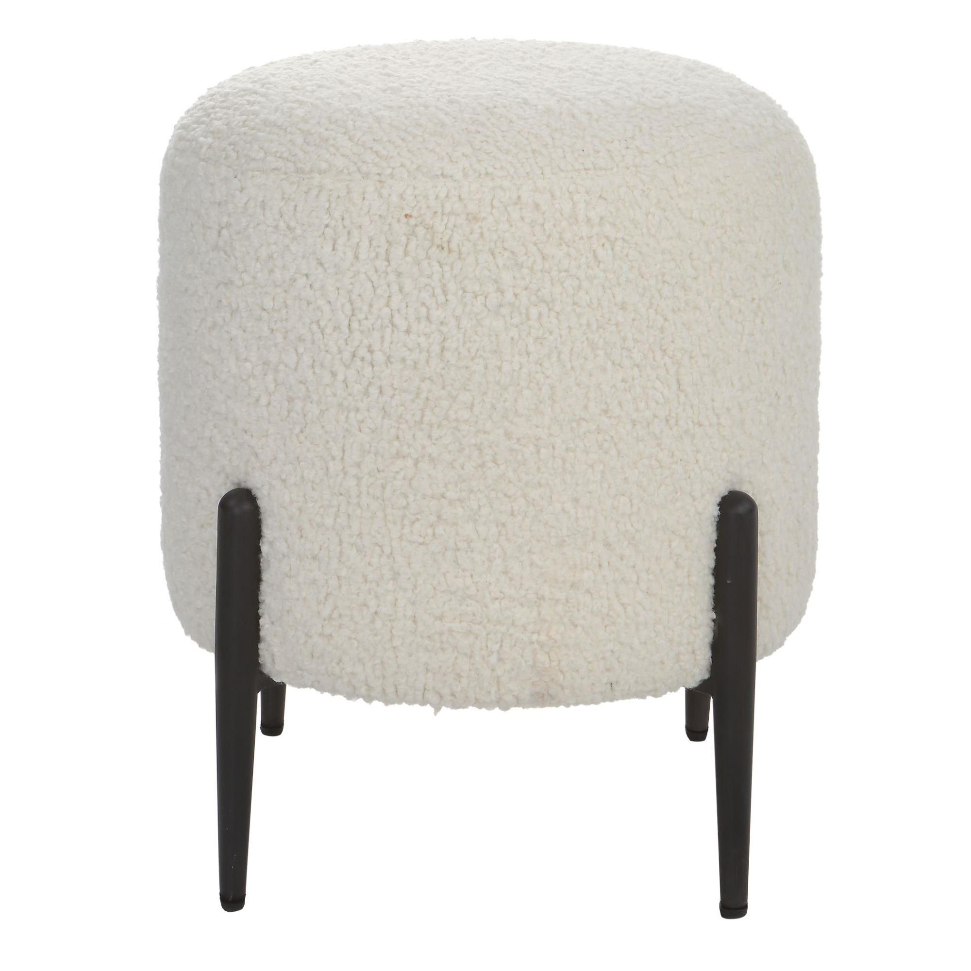 Shown in This Plush Ottoman Is Covered In A Luxurious White Faux Shearling, Suspended Within Satin Black Fini finish