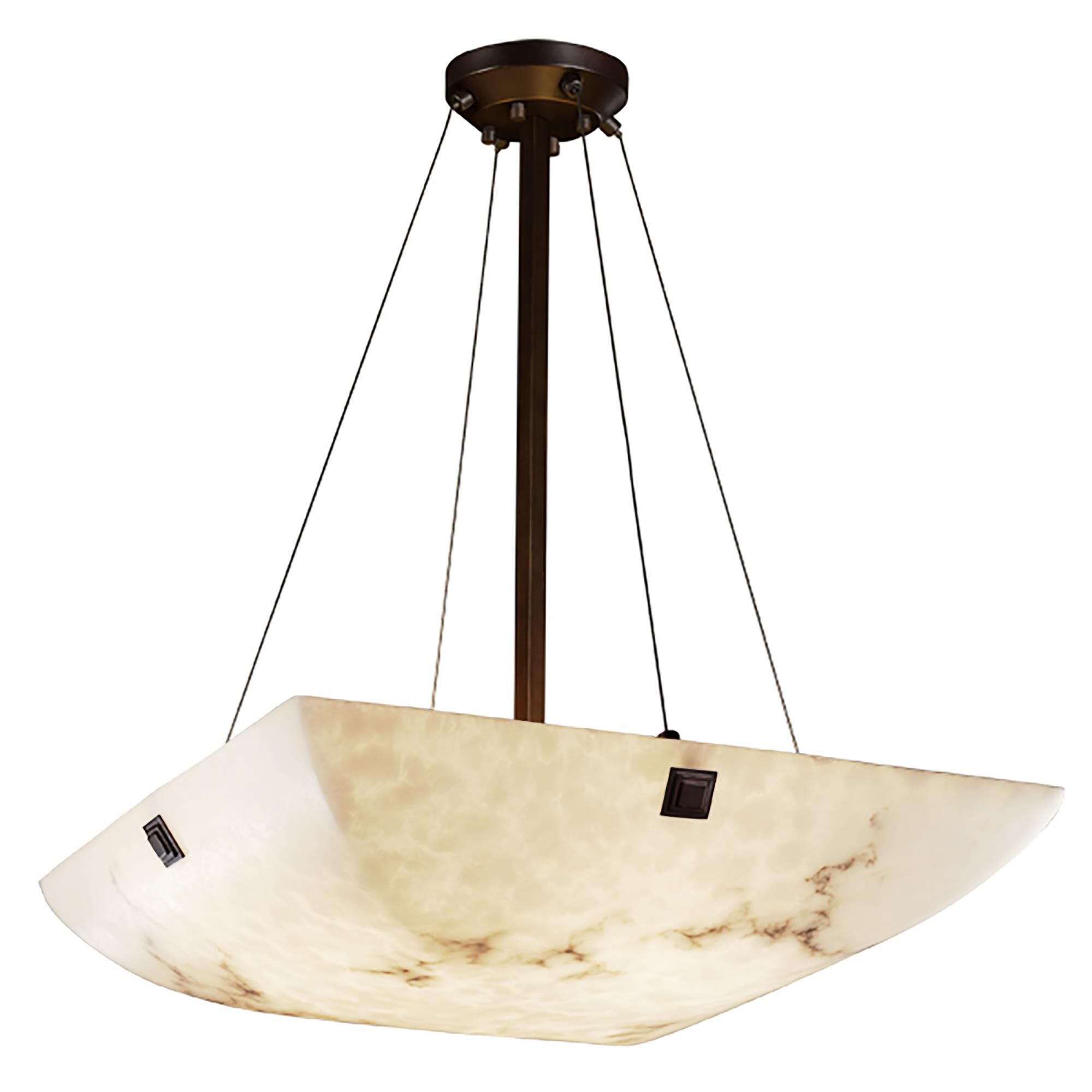 Shown in Dark Bronze finish and Faux Alabaster Resin glass and Square Bowl accent