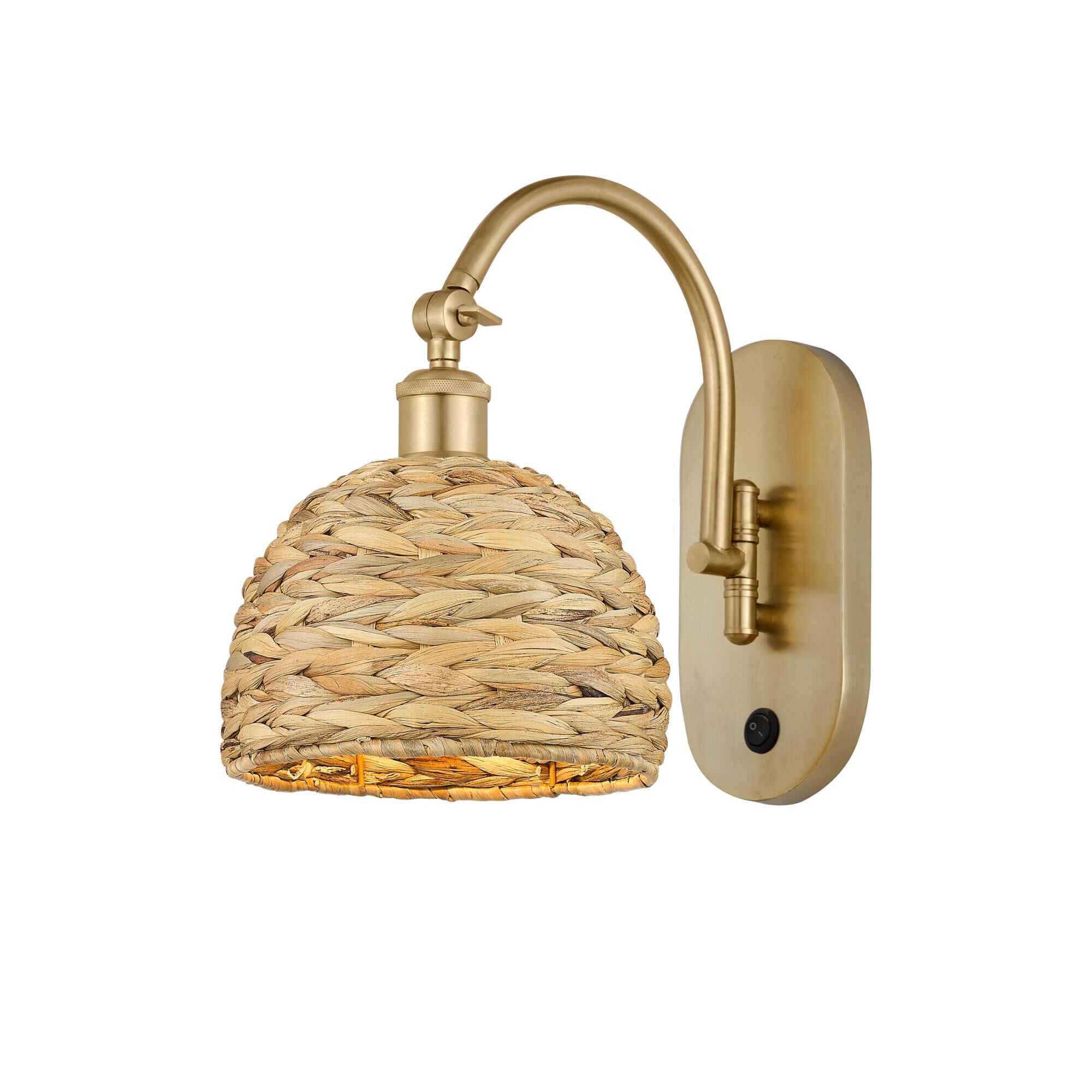 Bruno Marashlian Woven Rattan 8 Inch Wall Swing Lamp by Innovations Lighting