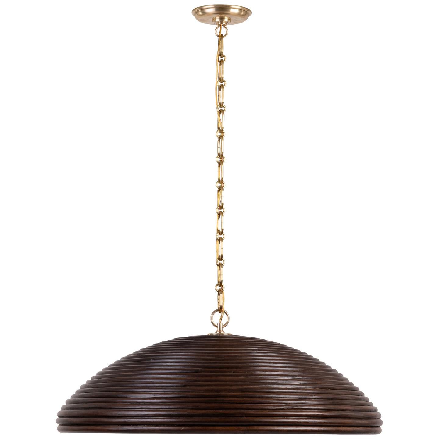 Shown in Hand-Rubbed Antique Brass finish and Espresso Rattan shade