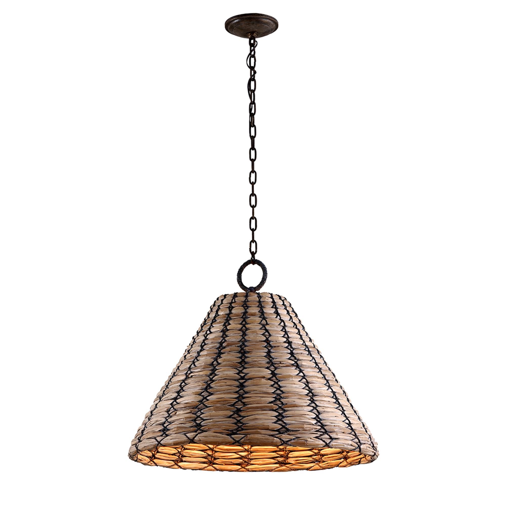 Shown in Earthen Bronze finish and Opal White glass and Sea Grass. Glass shade