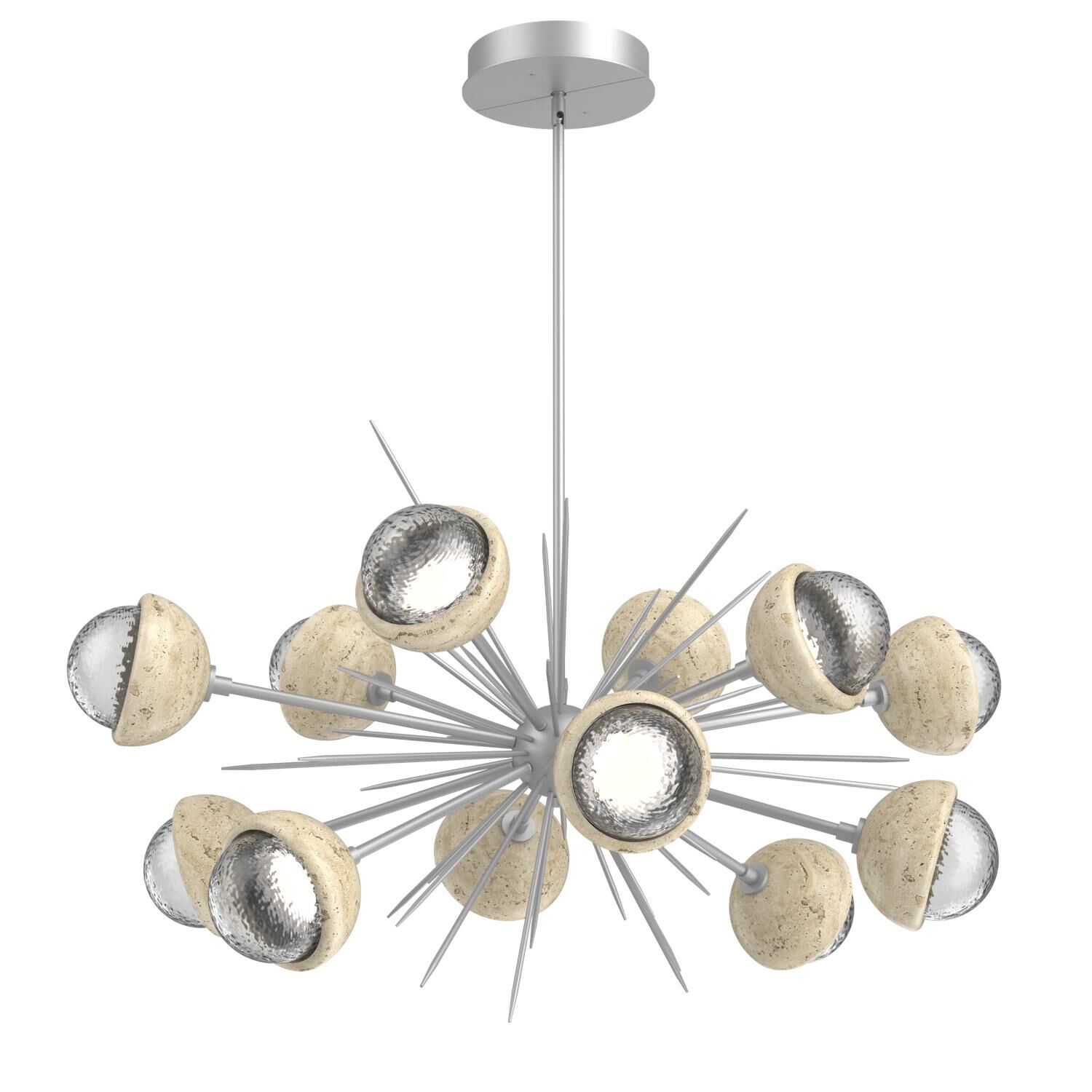 Shown in Classic Silver finish and Clear glass and Travertine Stone accent