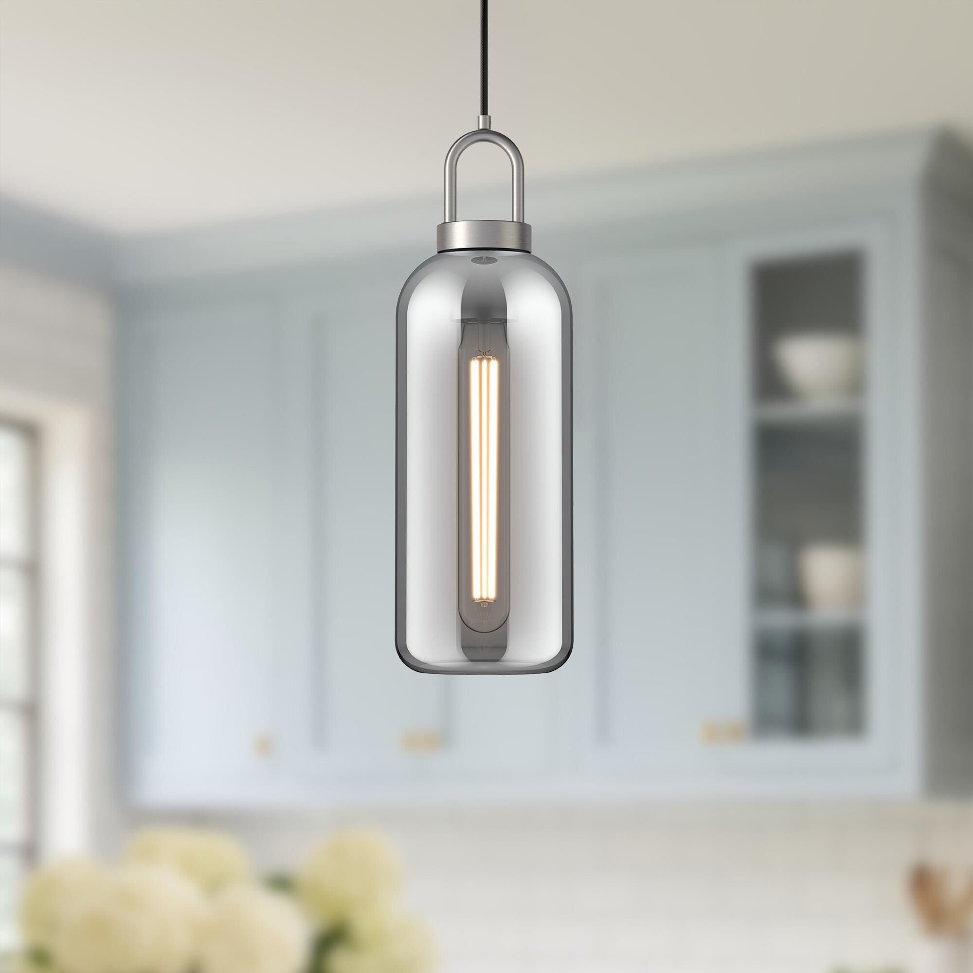 Shown in Brushed Nickel finish and Smoked Solid glass