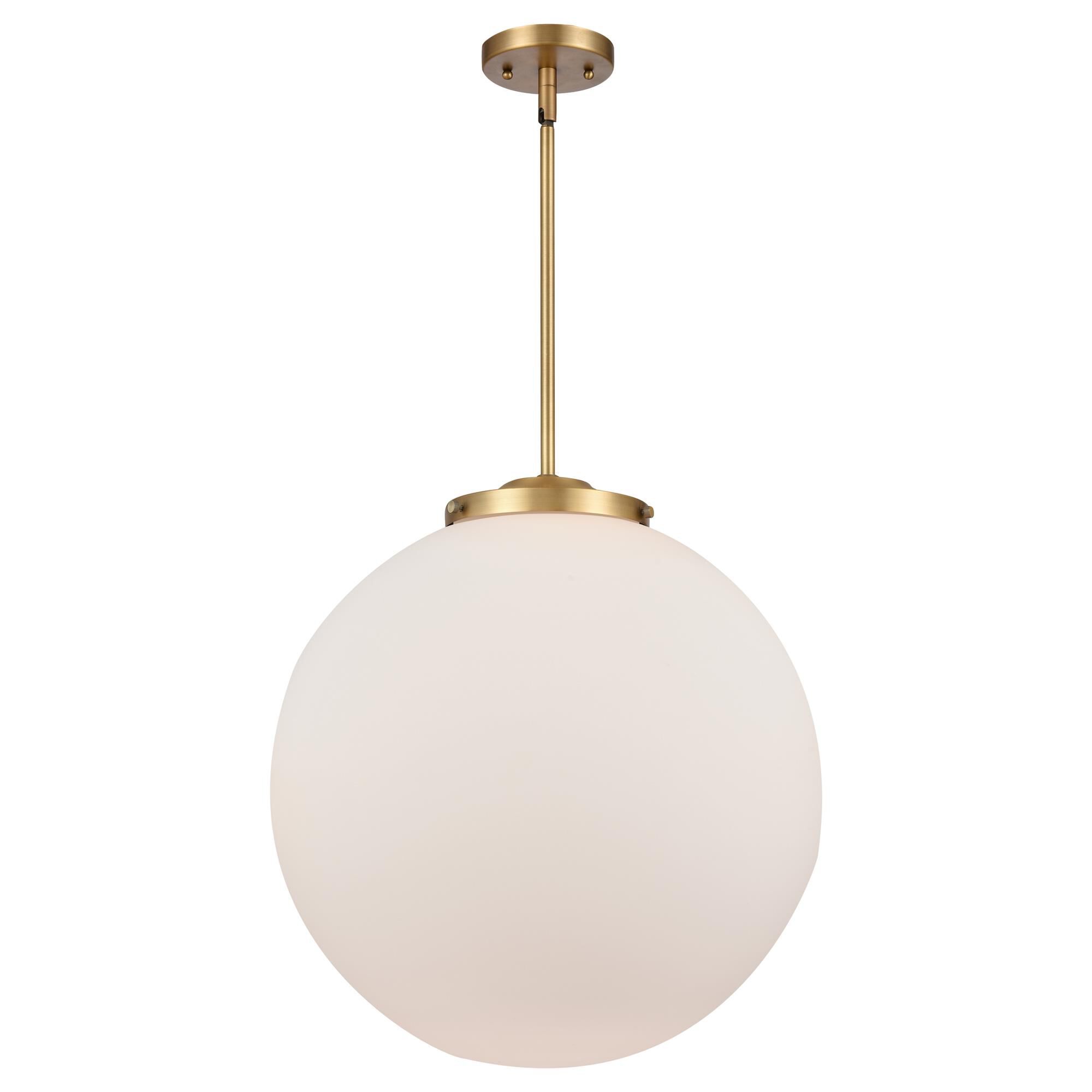 Shown in Brushed Brass finish and Matte White Cased Beacon glass