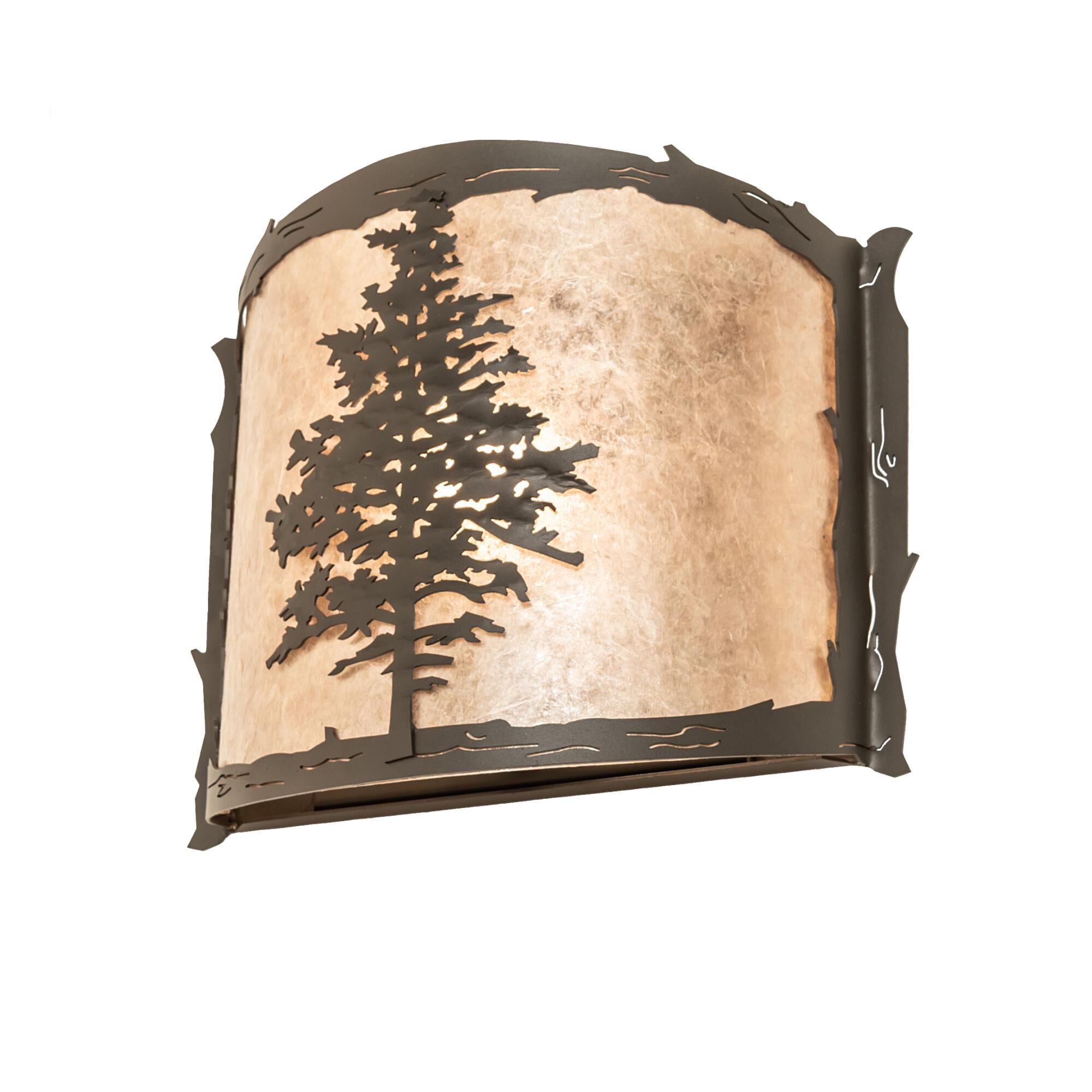 Shown in Wrought Iron finish and Silver Mica glass