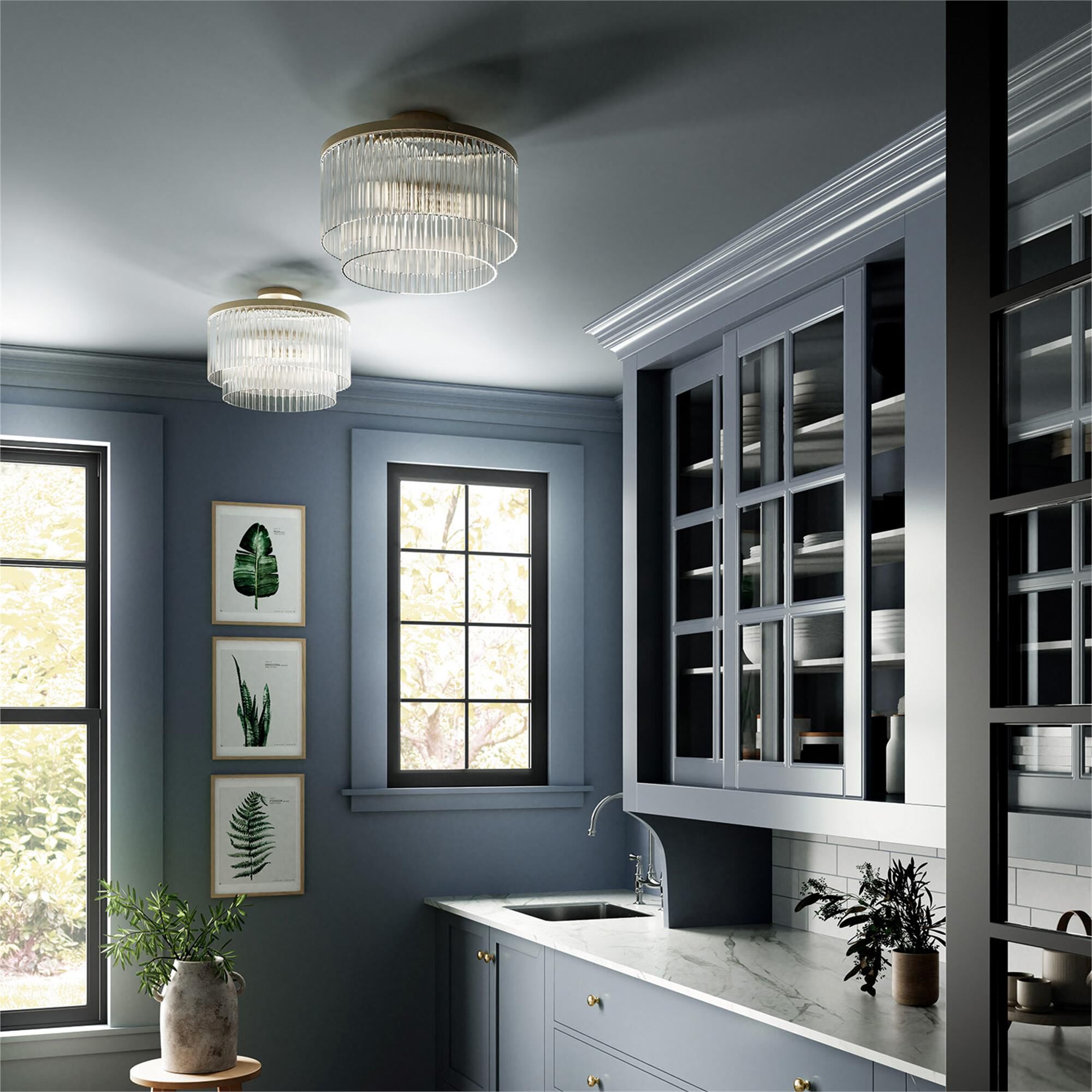 Shown in Aged Brass finish and Beveled Fluted glass