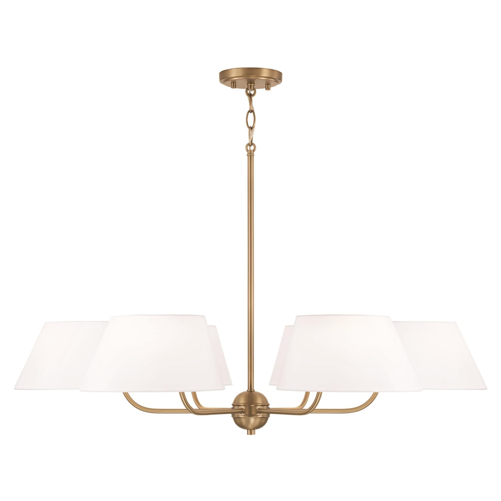 Shown in Aged Brass finish and White Fabric shade