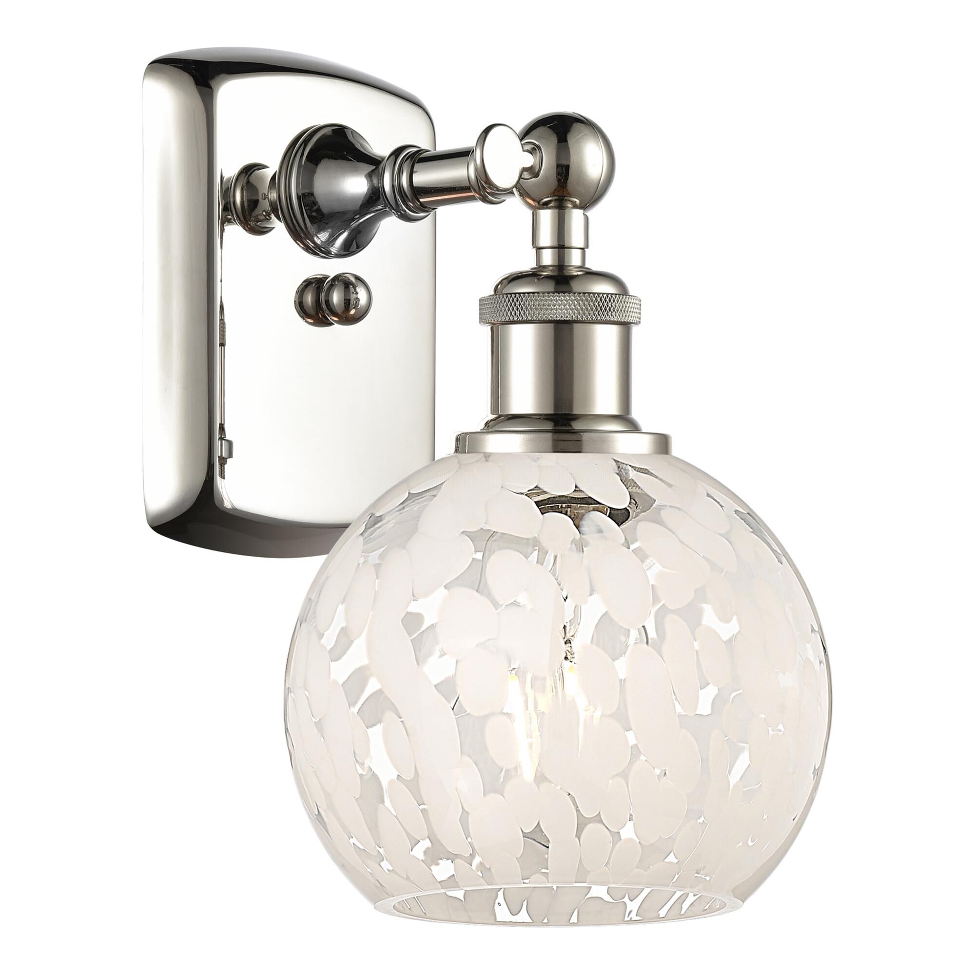 Shown in Polished Nickel finish and White Mouchette glass