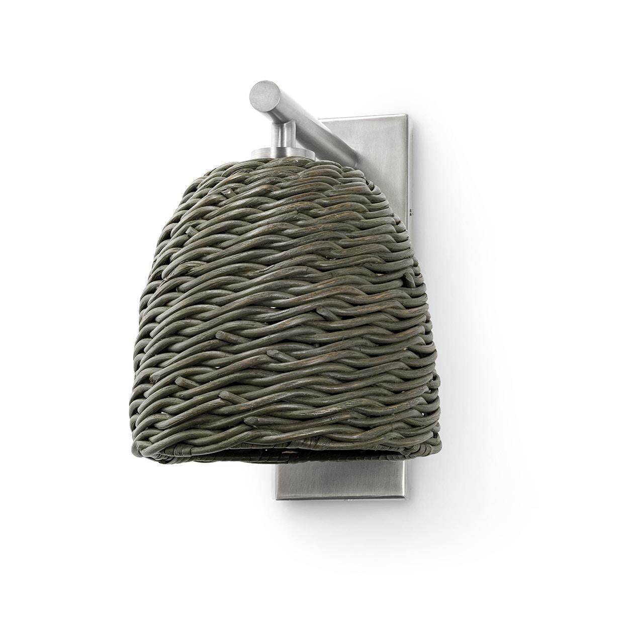 Shown in Pewter finish and Hand-woven Grey Wicker shade