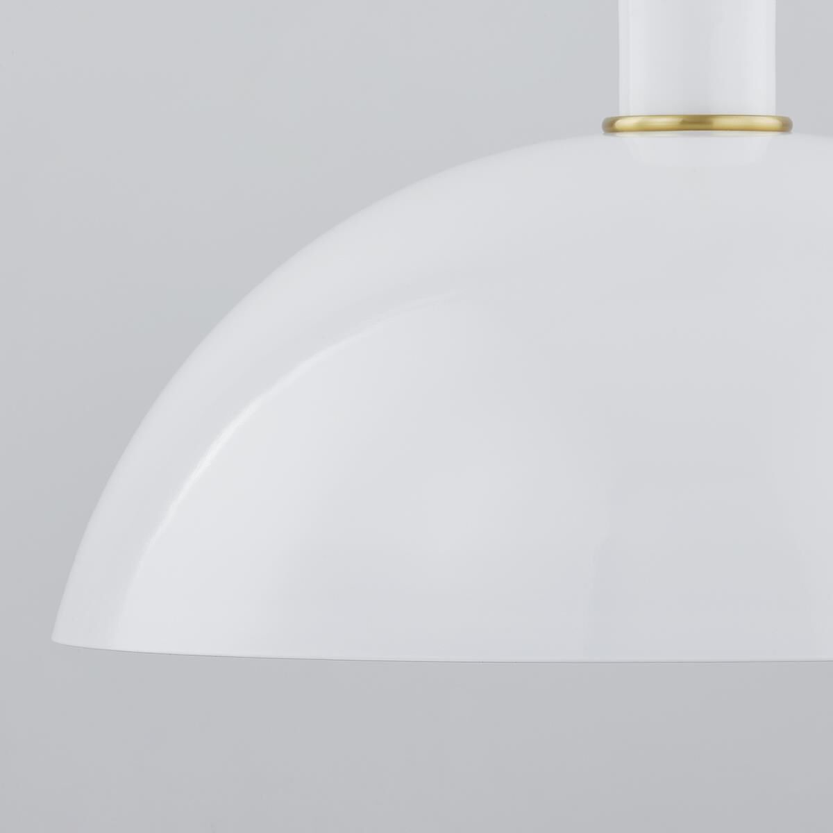 Shown in Aged Brass and Glossy White finish and Metal shade