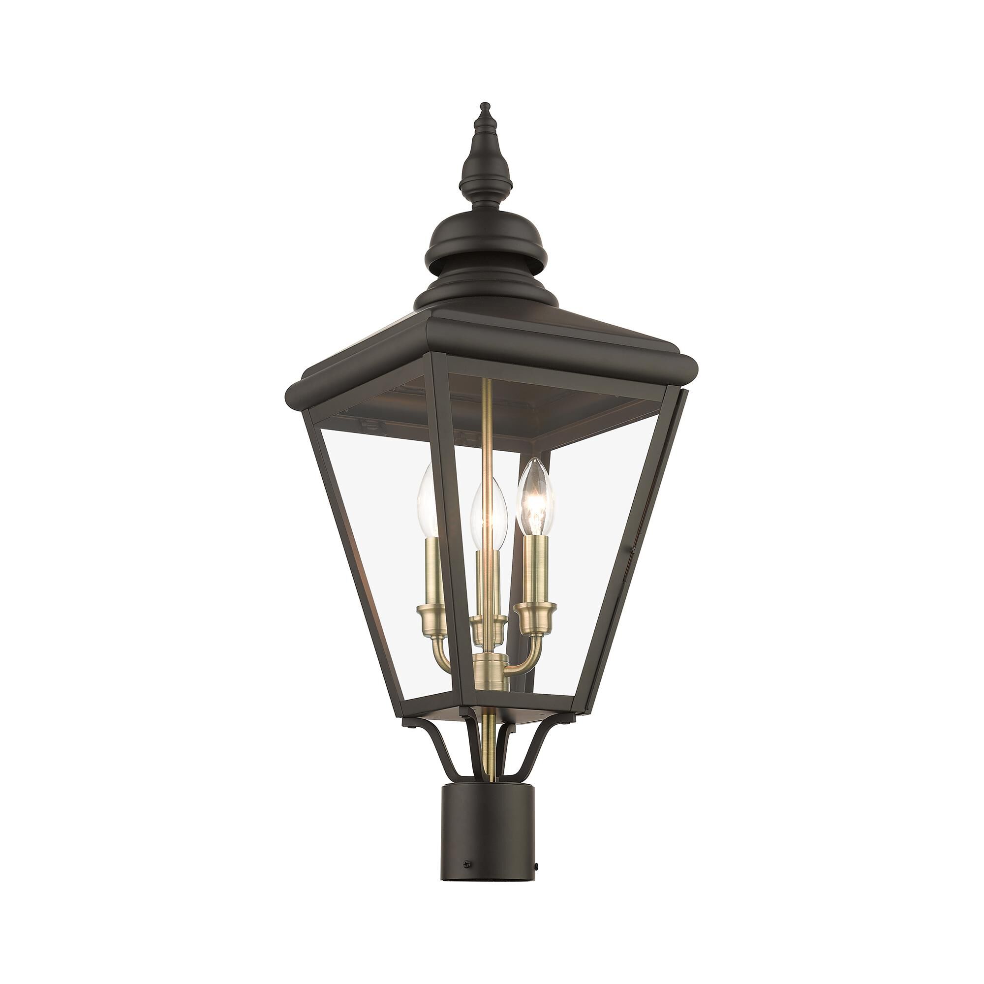 Shown in Bronze With Antique Brass Cluster finish and Clear glass