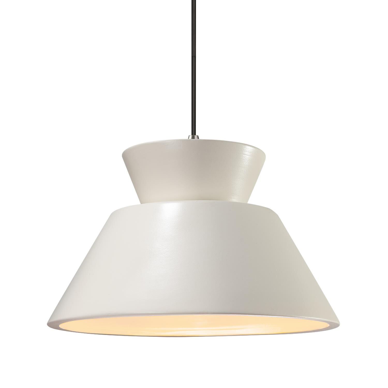 Shown in Brushed Nickel finish and Matte White shade