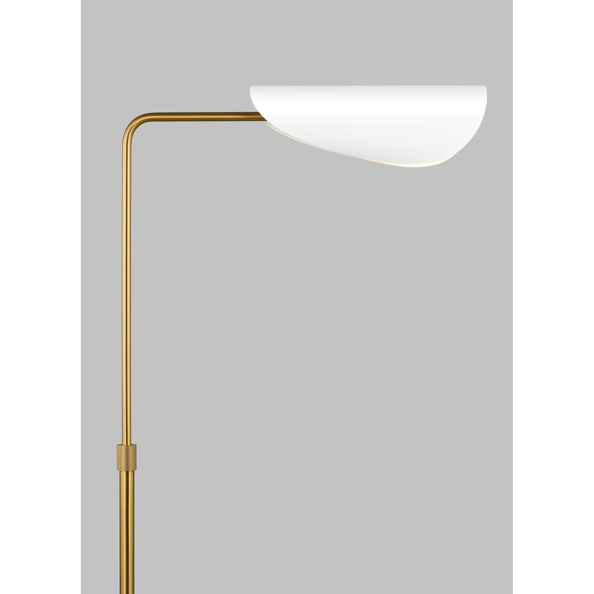 Shown in Burnished Brass finish and Matte White Steel shade