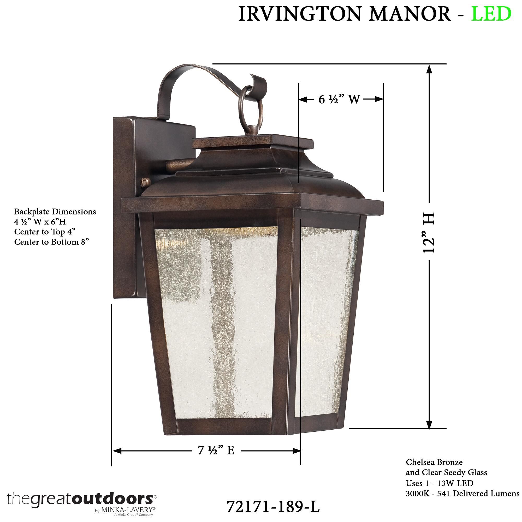 Minka Lavery Irvington Manor 12 Inch Tall LED Outdoor Wall Light