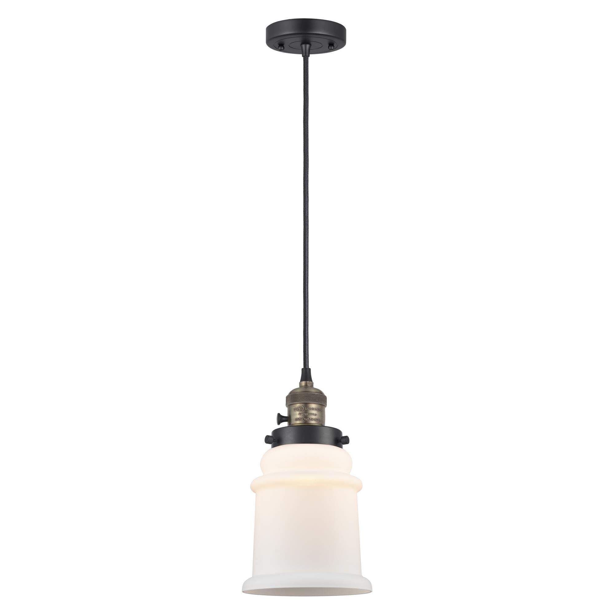 Shown in Black Antique Brass finish and Matte White glass