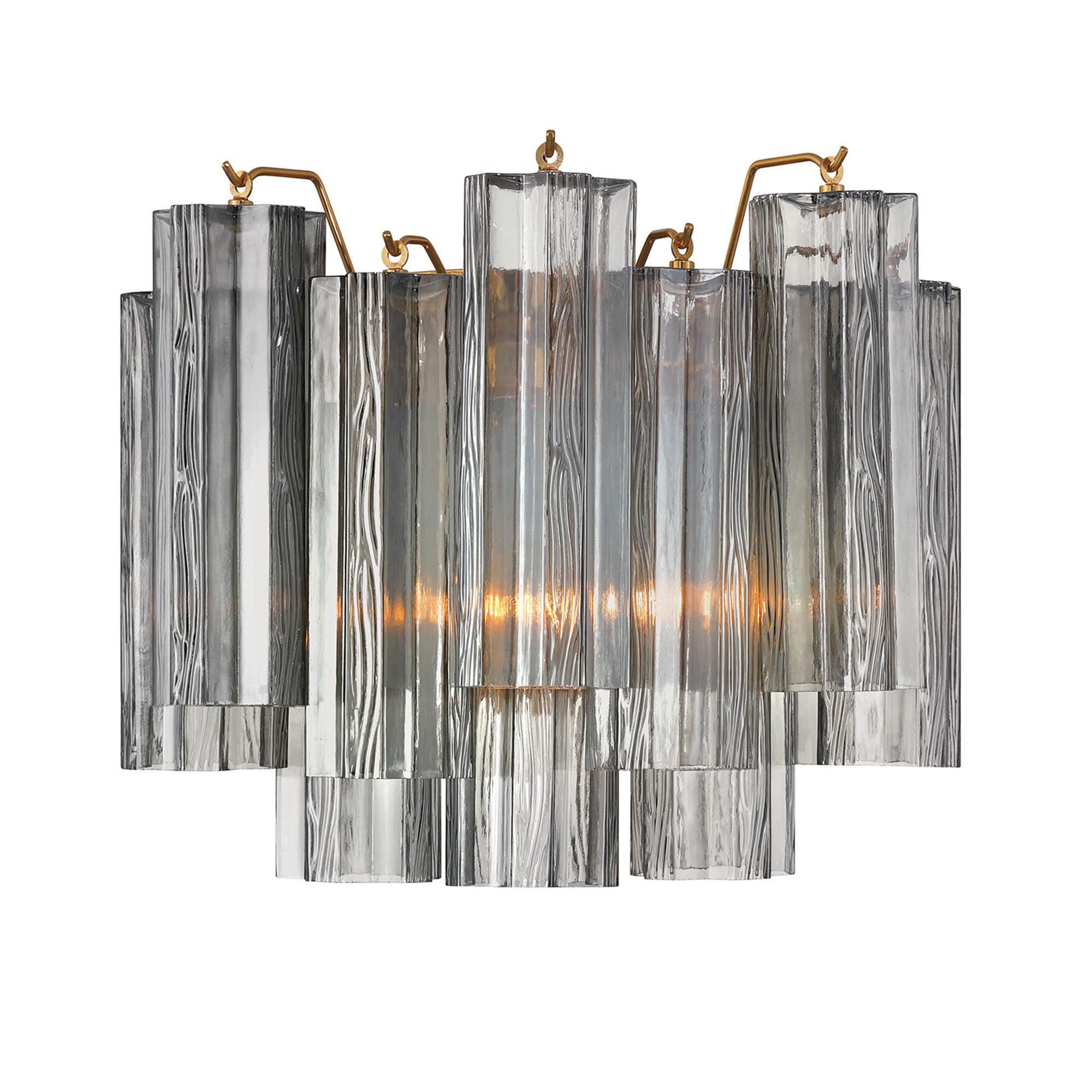 Shown in Aged Brass finish and Tronchi Smoke glass
