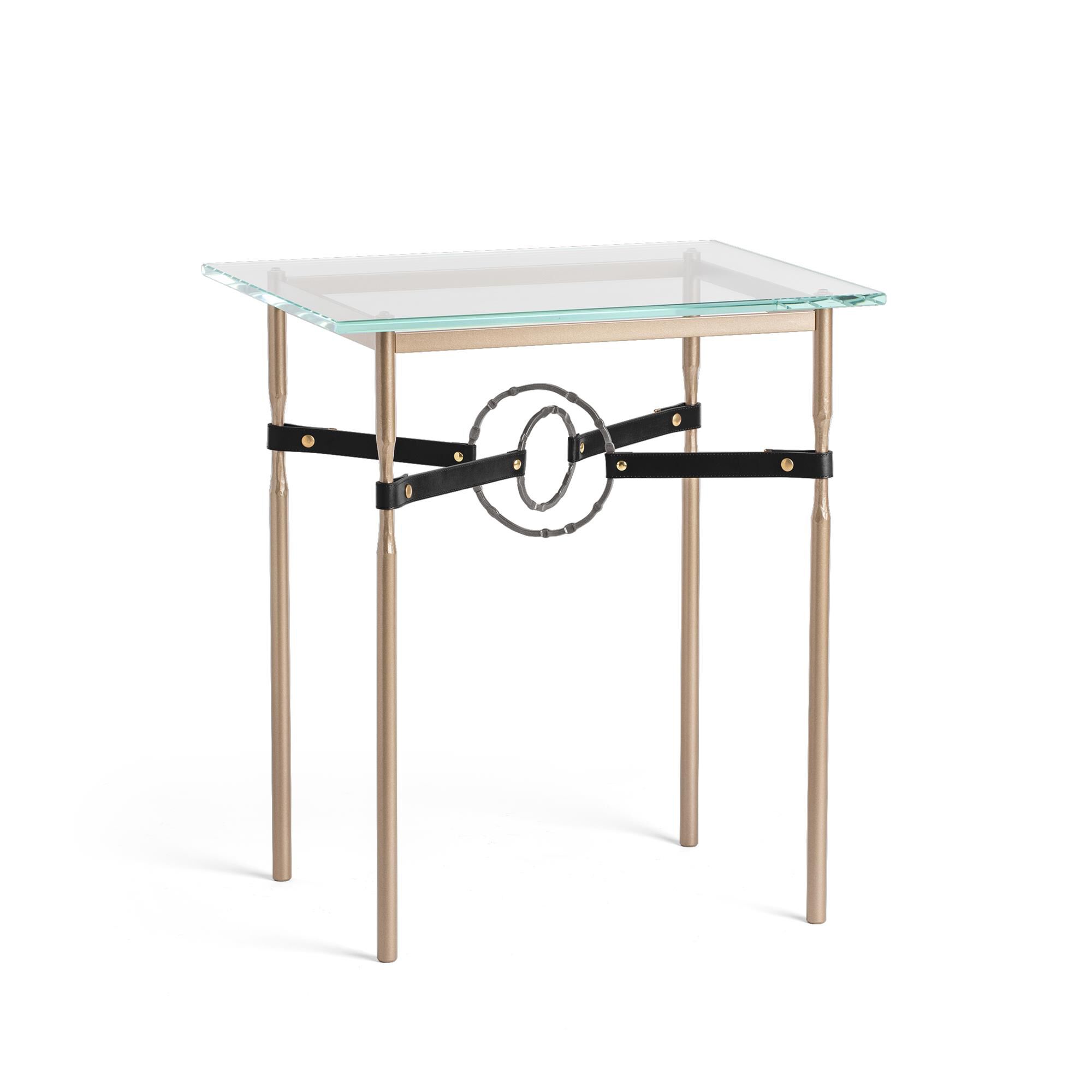 Shown in Soft Gold finish and Dark Smoke with Leather Black  accent