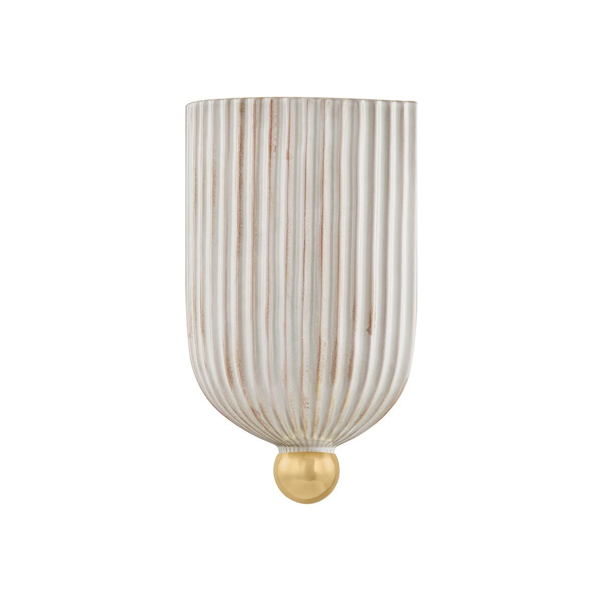 Shown in Aged Brass finish and Ceramic Fluted Cream glass