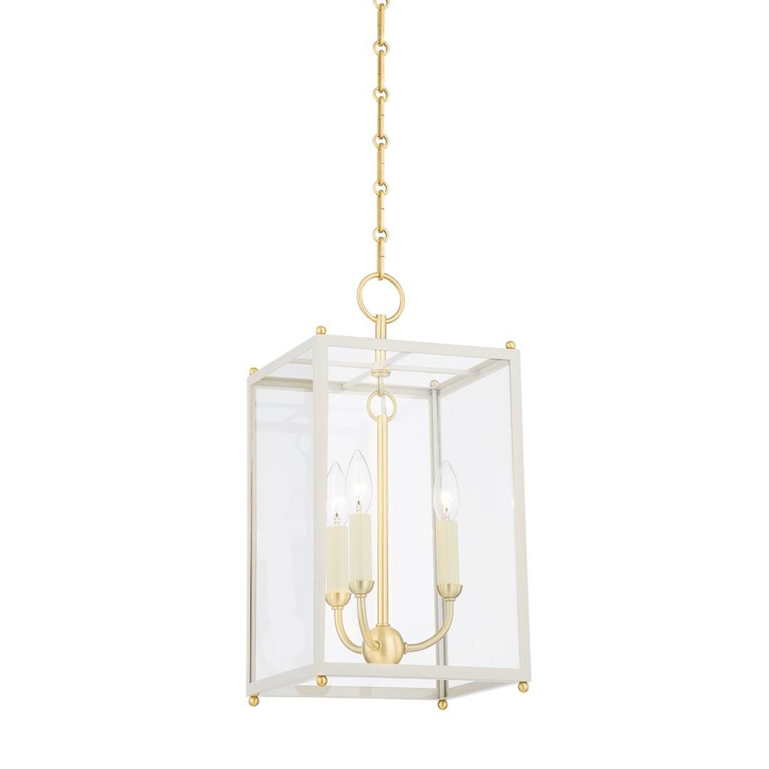 Shown in Aged Brass and Off-White finish and Clear glass