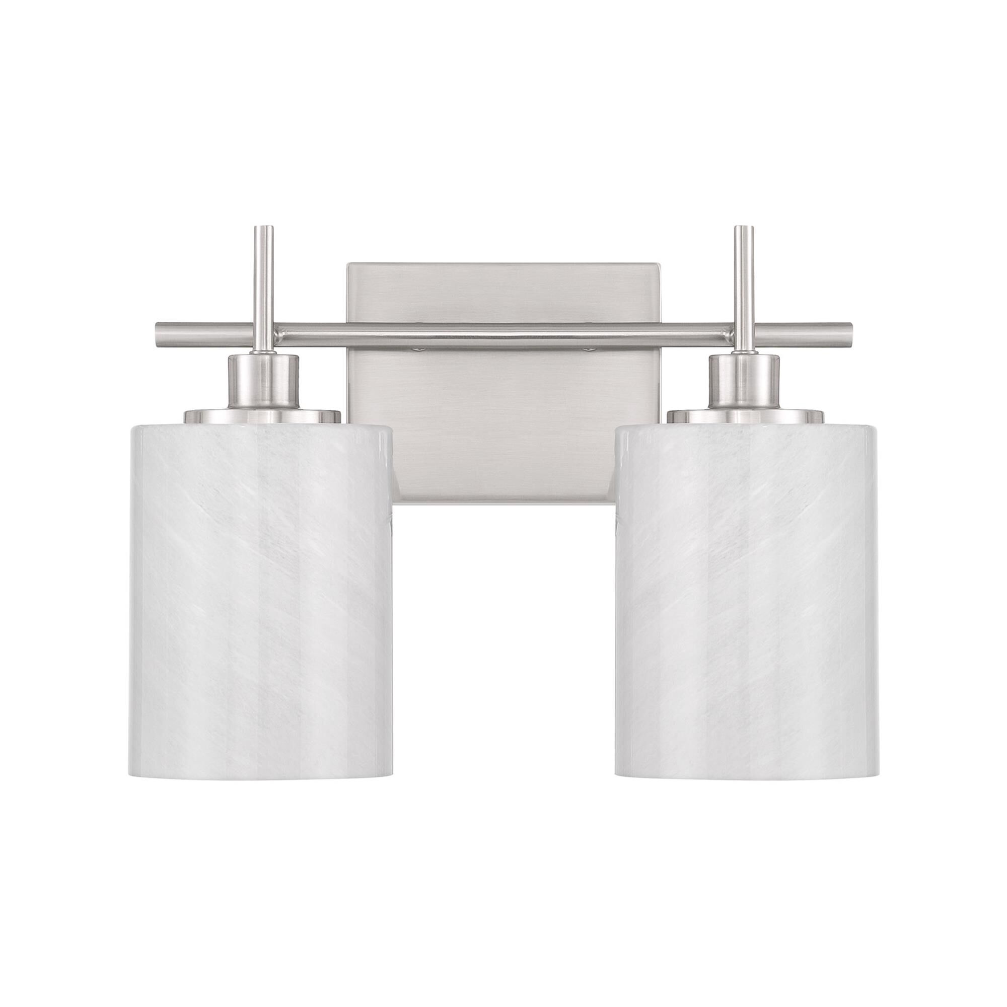 Shown in Brushed Nickel finish and White Strie glass
