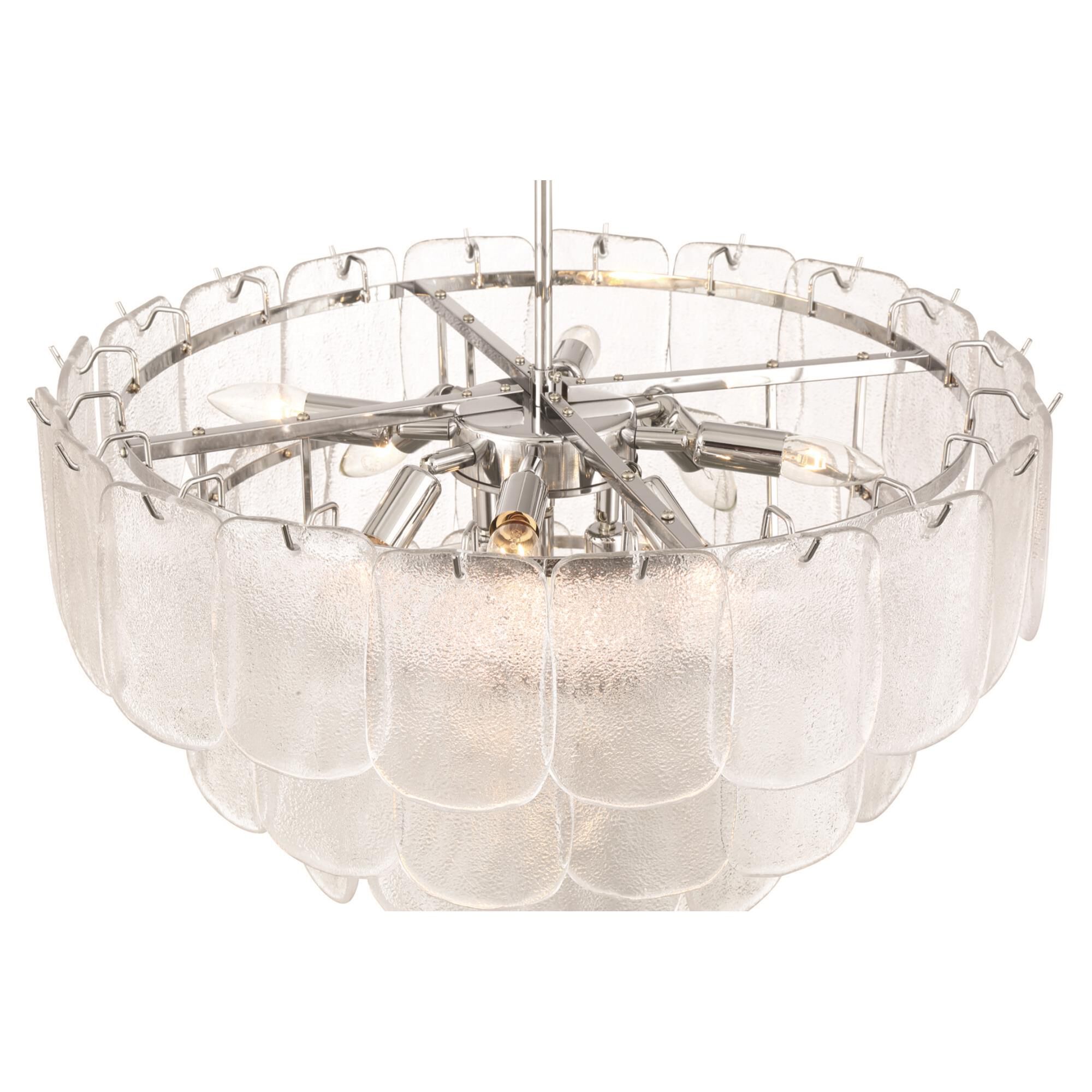 Shown in Polished Nickel and Crystalline finish and Piastra glass