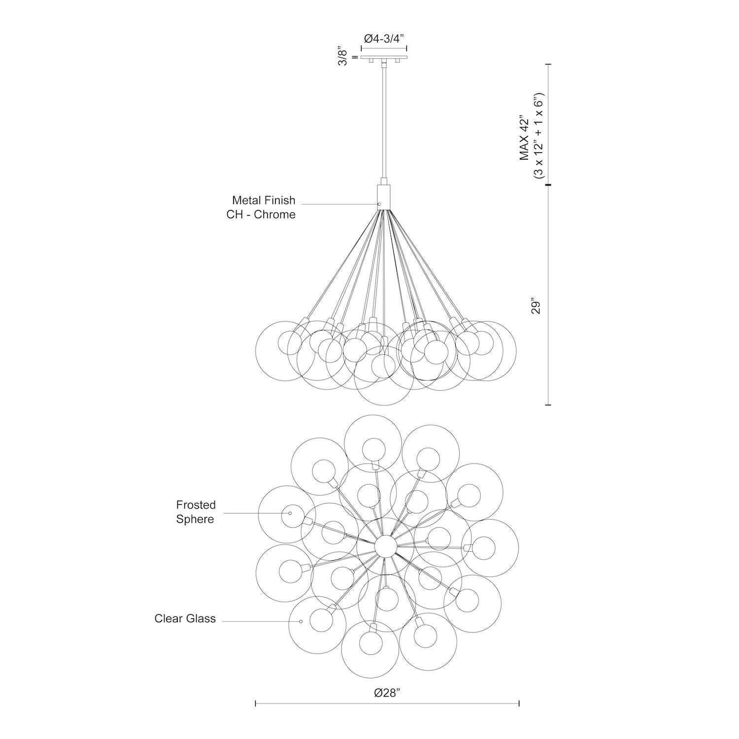 Shown in Chrome finish and Outer - Clear, Inner - Frosted glass