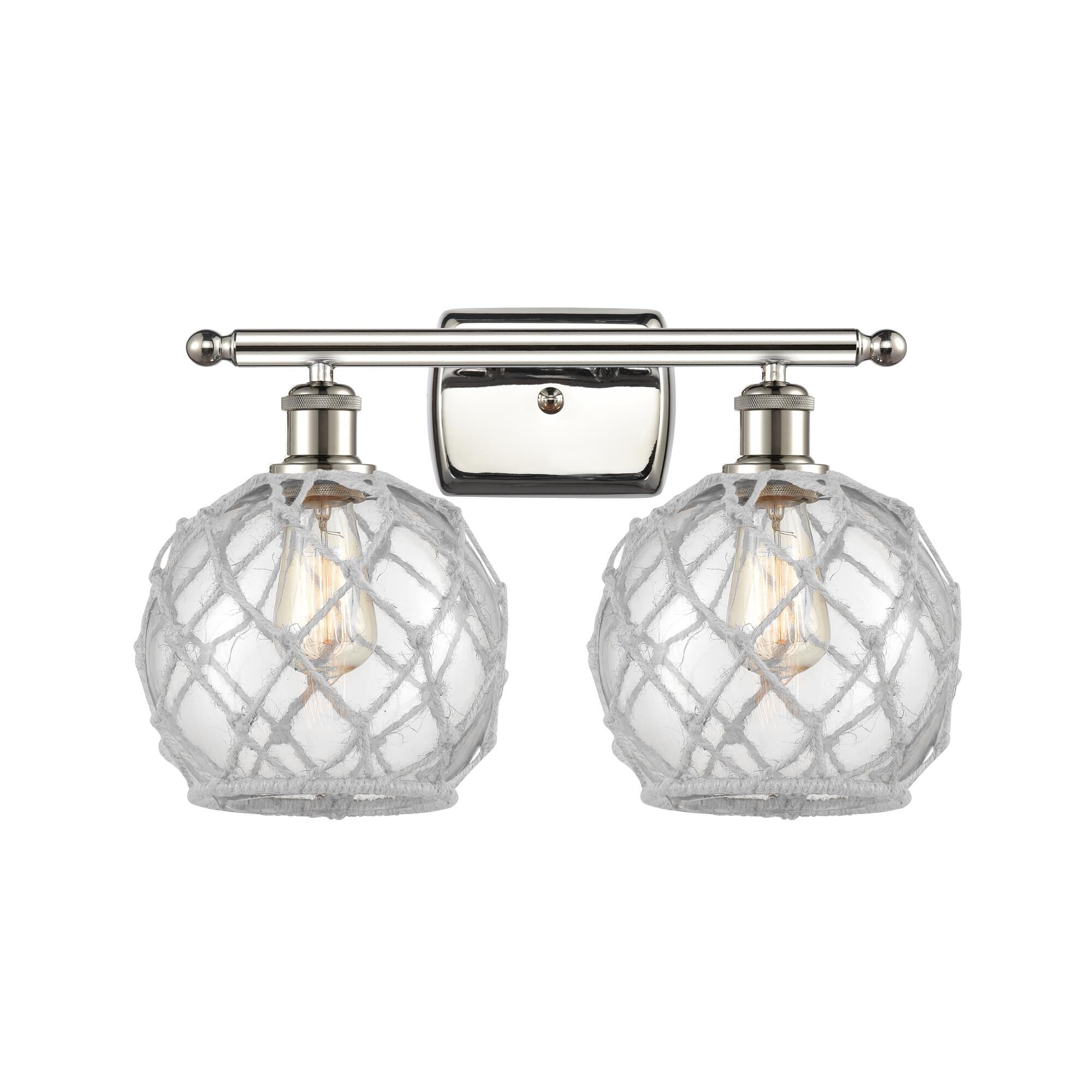 Shown in Polished Nickel finish and Sphere glass and Glass And Rope shade