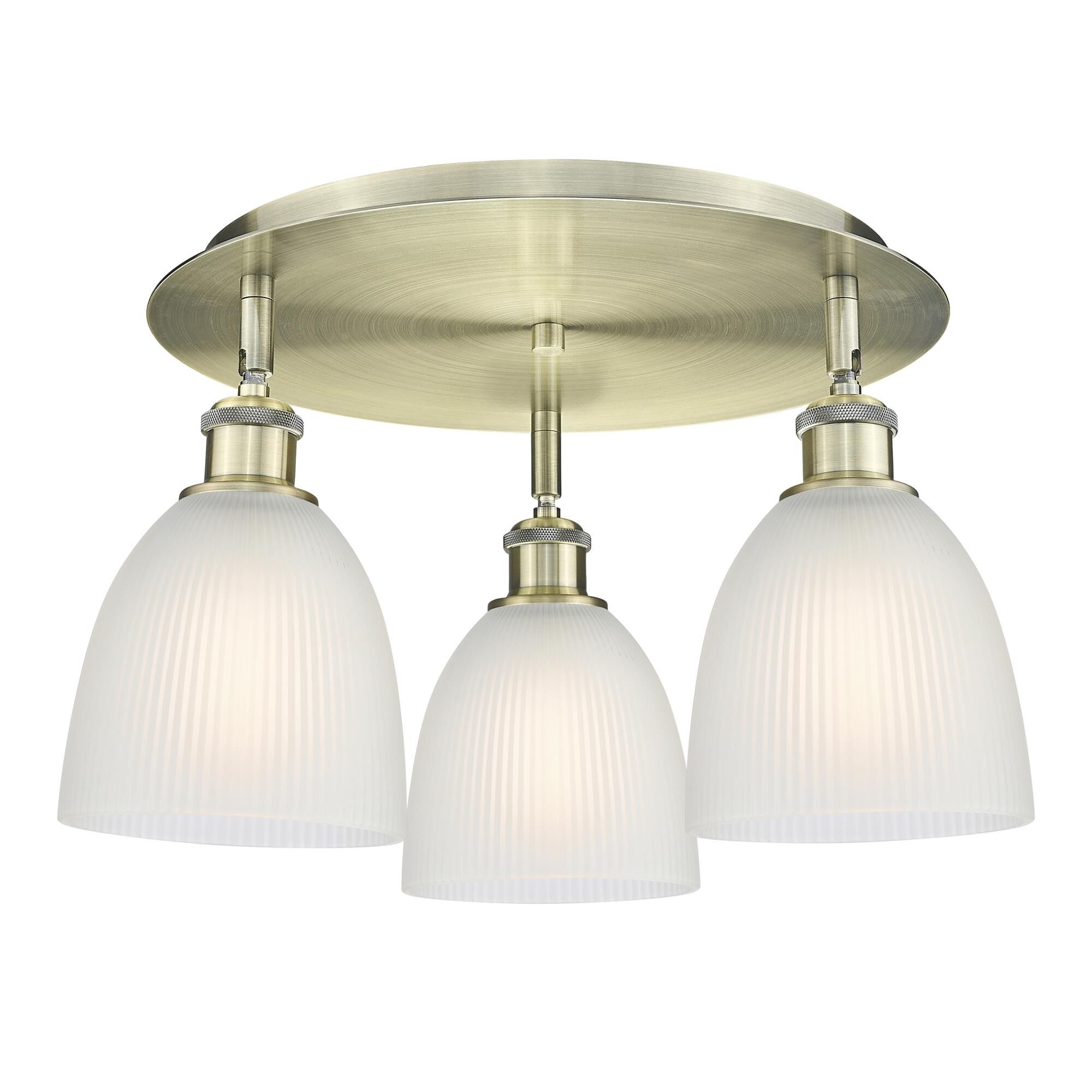 Shown in Antique Brass finish and White glass