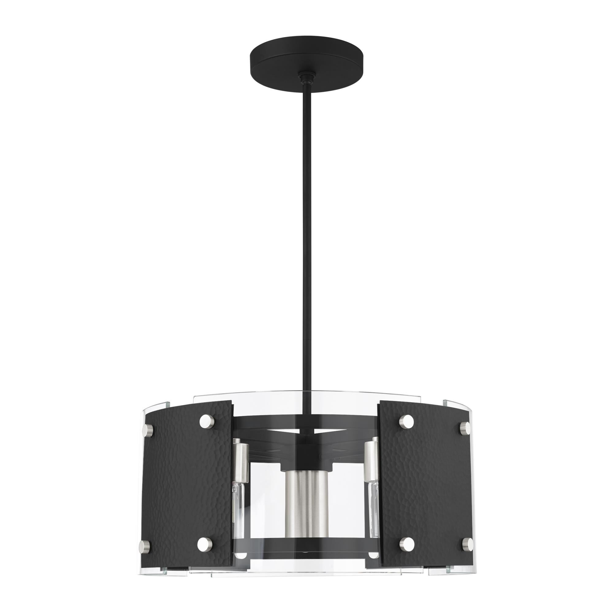 Shown in Black With Brushed Nickel Accents finish and Clear glass and Clear Glass shade