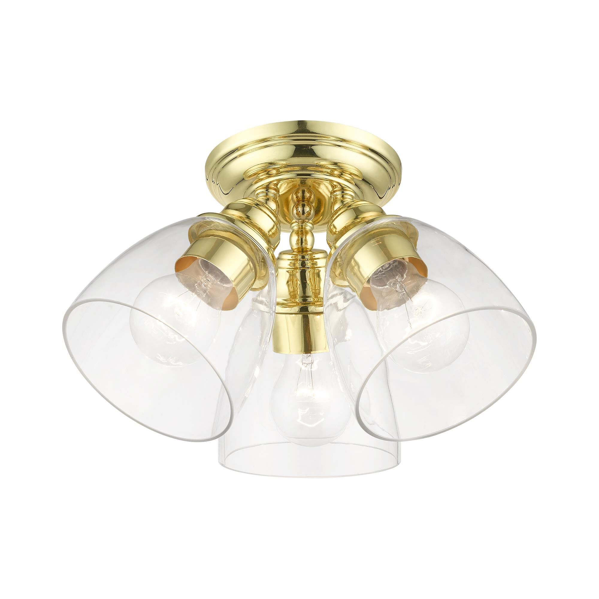 Shown in Polished Brass finish and Hand Blown Clear glass