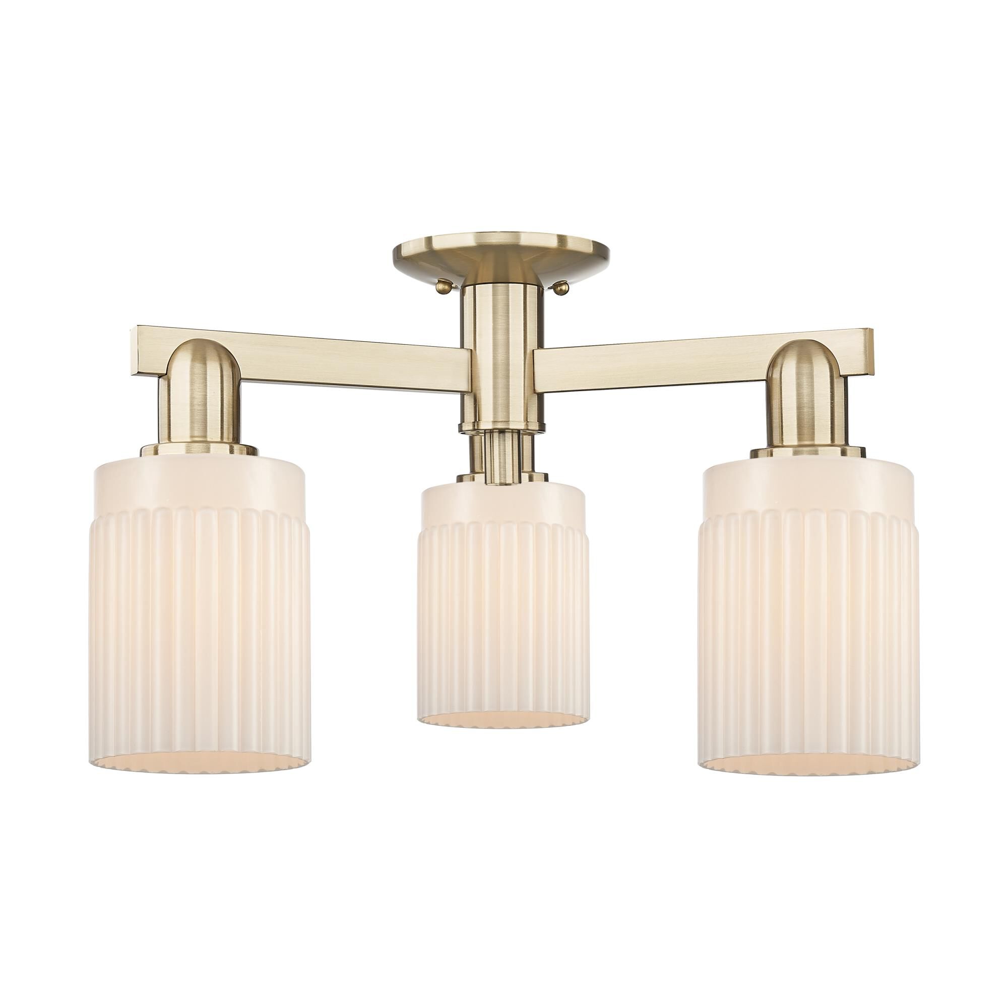 Shown in Champagne Bronze finish and Matte White glass