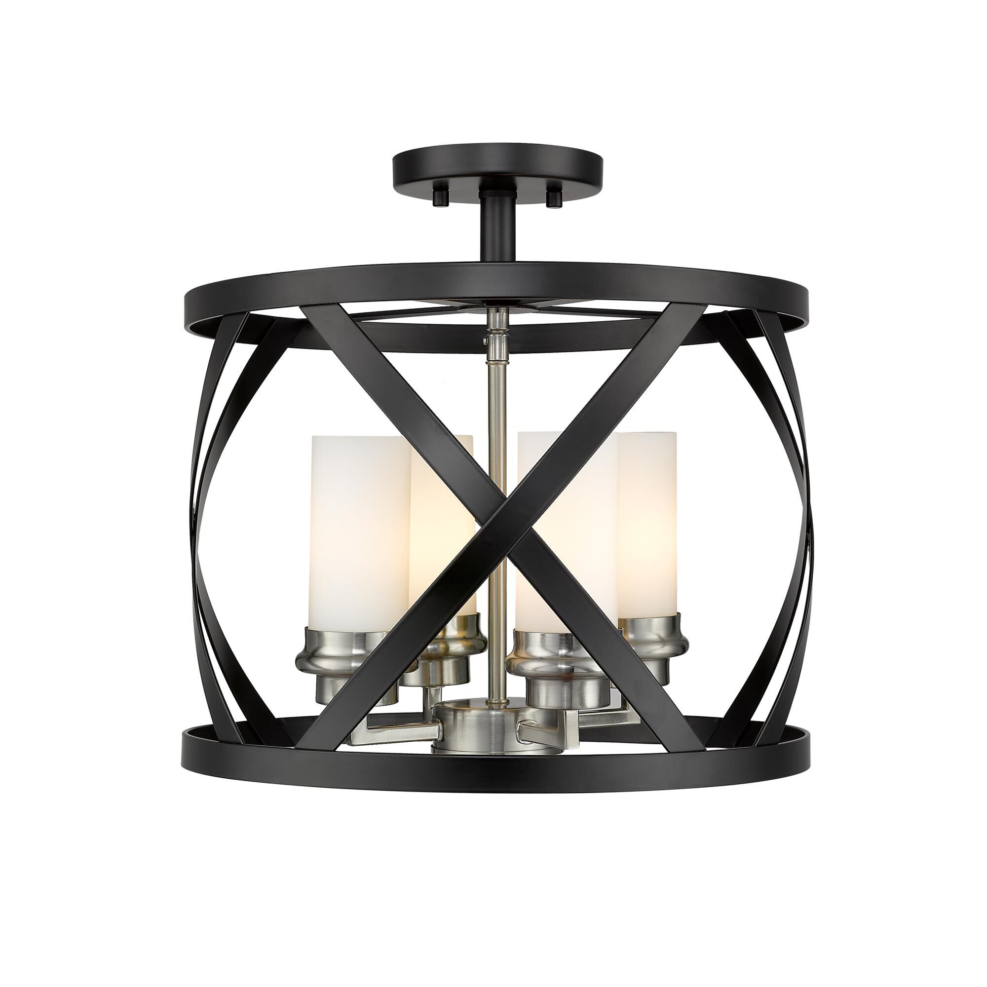 Shown in Matte Black + Brushed Nickel finish and Glass shade