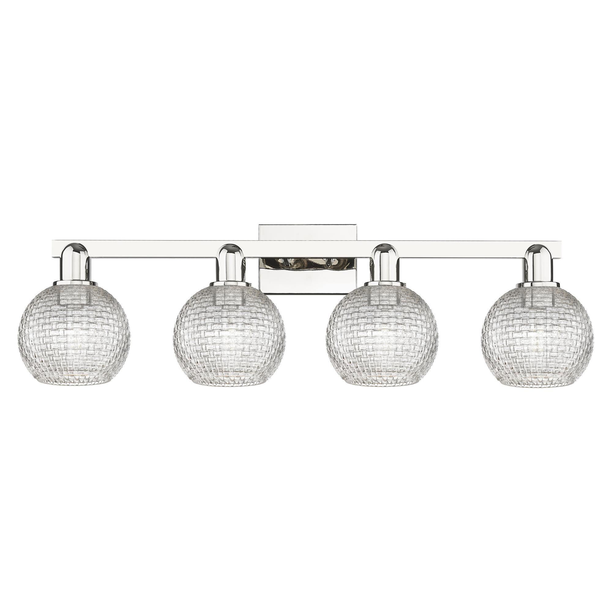 Shown in Polished Nickel finish and Clear Basketweave glass