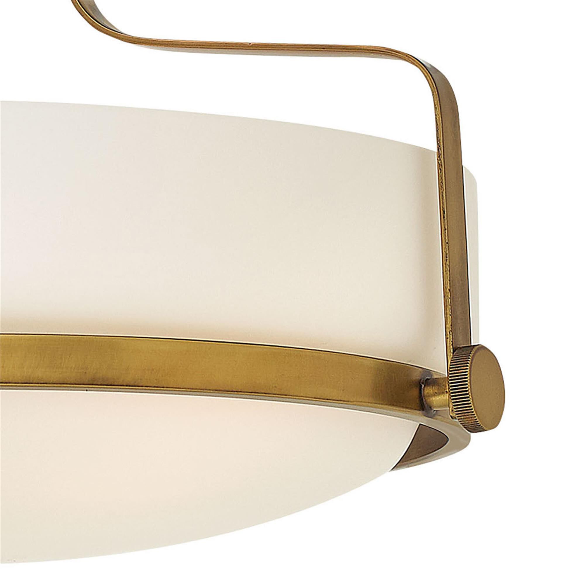 Shown in Heritage Brass finish and Etched Opal glass
